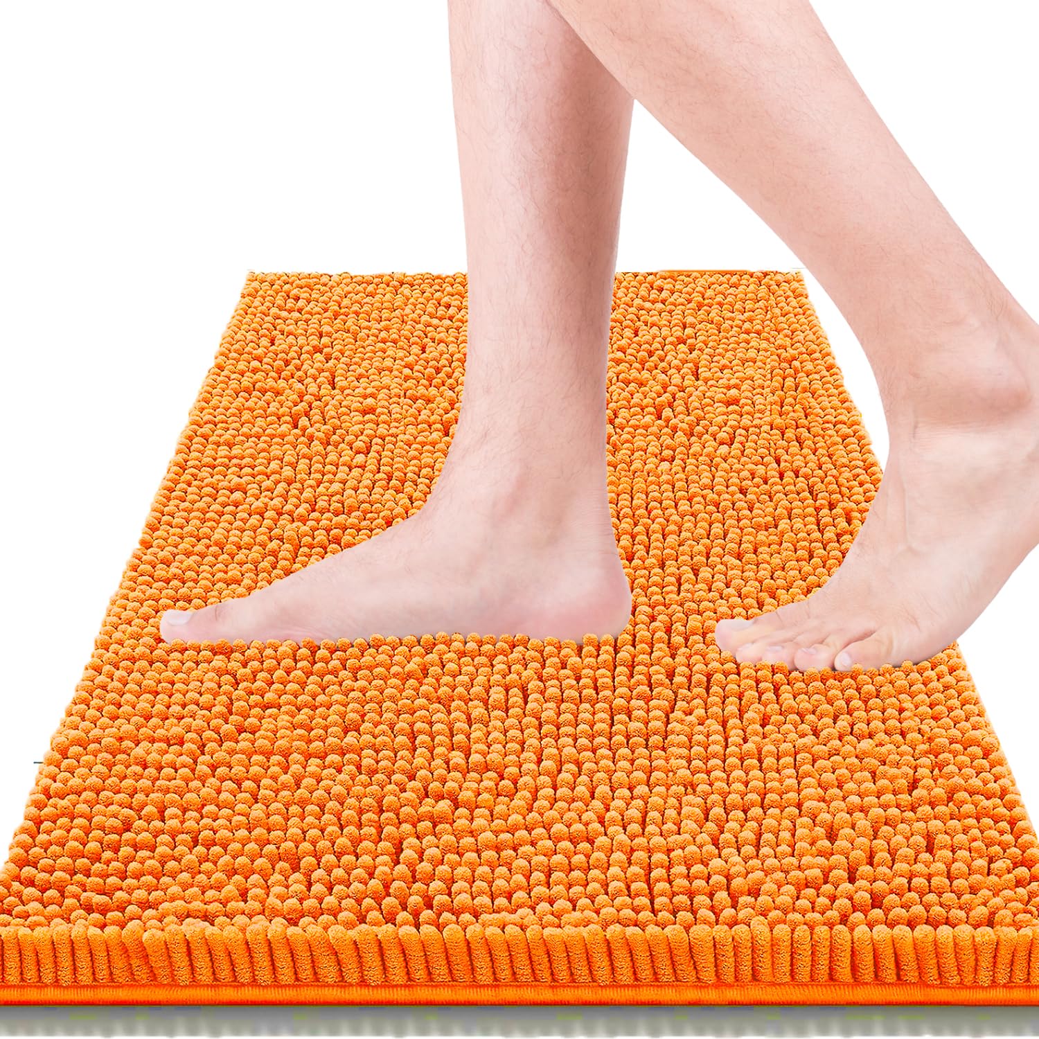 Tapis de salle de bain anti-sol humide en chenille épaisse orange