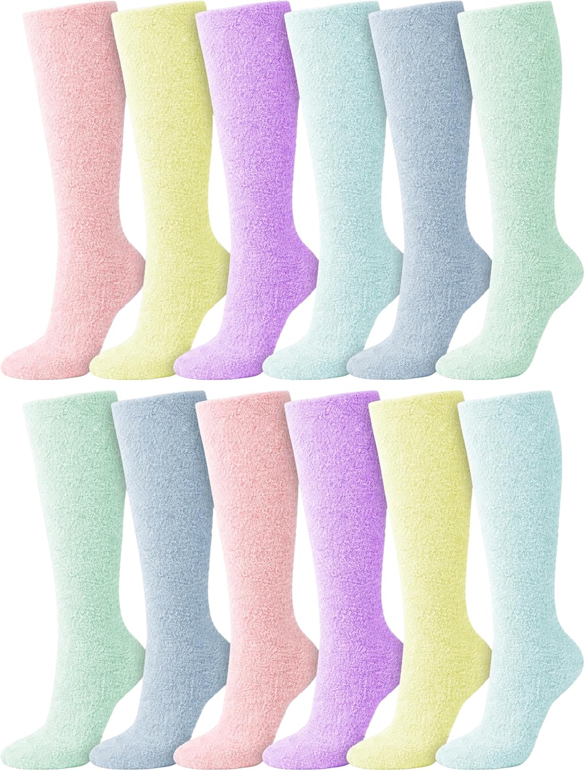 12 Pairs Fuzzy Socks for Women, Soft Fluffy Cozy Thick Warm Winter Holiday Stocking Stuffer Bulk Pack