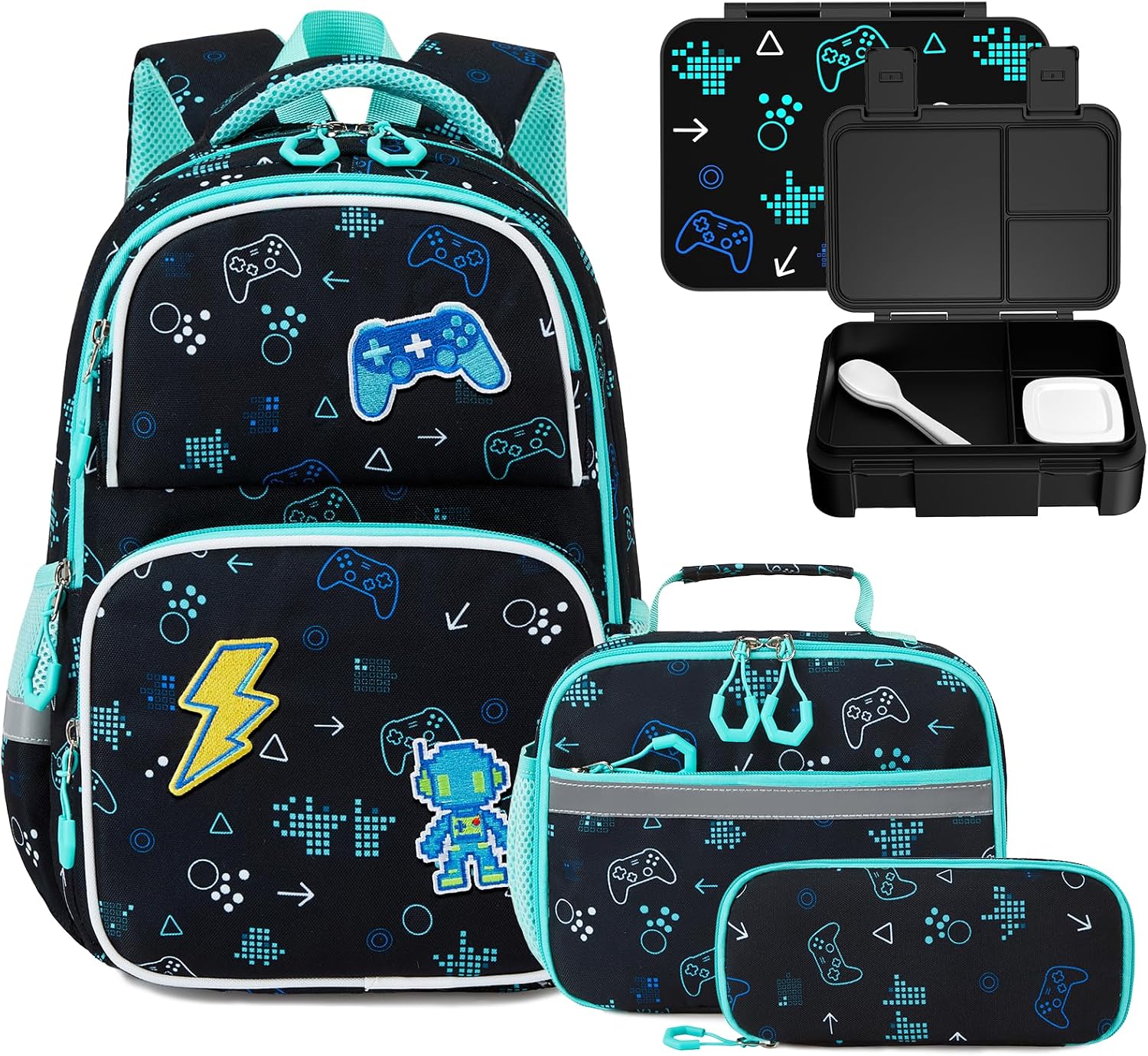 Kids Backpack for Boys 4-8, Cute 3D Embroidered Gamer
