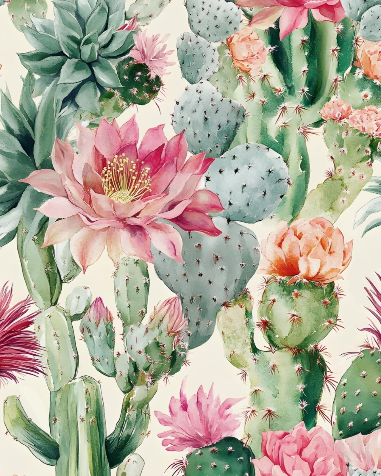 Photo 1 of Fvlow Cactus Wallpaper Peel and Stick 17.4" x 394" Western Green Pink Floral Contact Paper Desert Removable Self Adhesive Covering for Bedroom Cabinet Bathroom Natural Botanical Home Decor