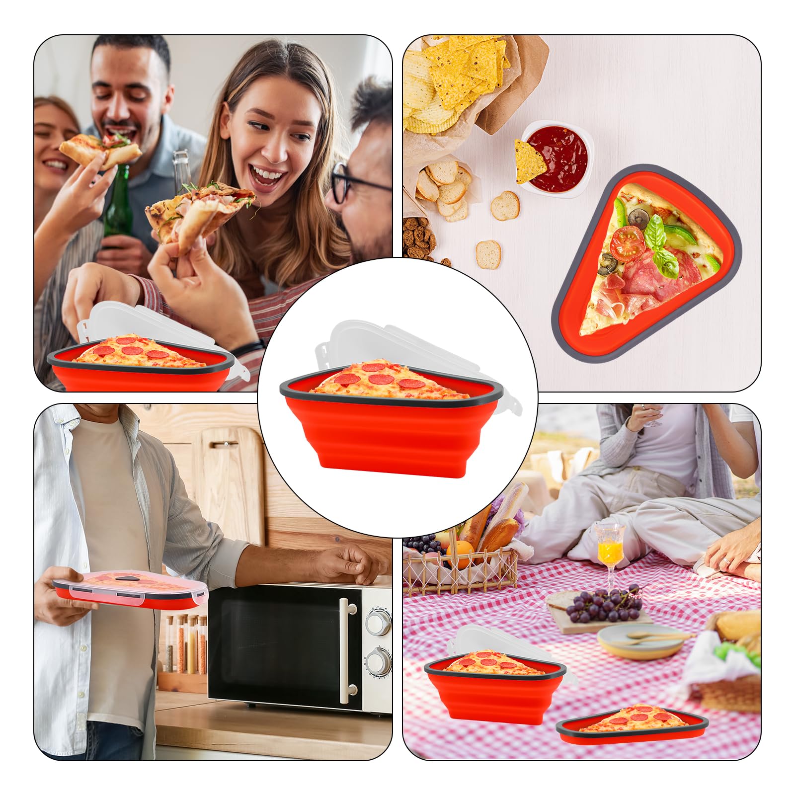 Pojemnik na pizzę składany silikonowy z pokrywką, wielokrotnego użytku, 100 szt. papieru do pieczenia, oszczędzający miejsce