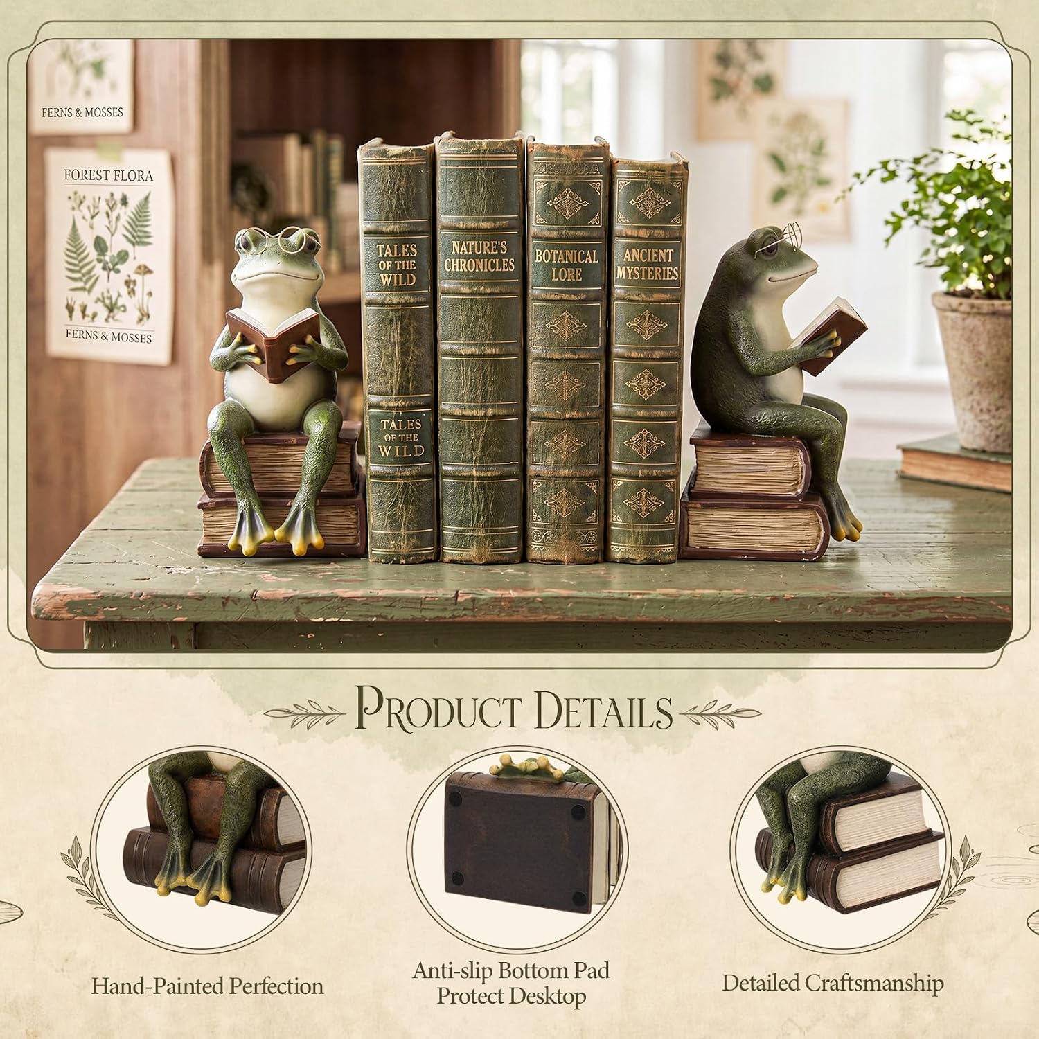 Lineshading Frog Decorative Bookend 7.2'' Heavy Duty Book End Frog Book Stopper with Anti-slip Base Graduation Gift for Reading Lover Vintage Gold Animal Statue for Shelves Bookshelf Home Office Decor