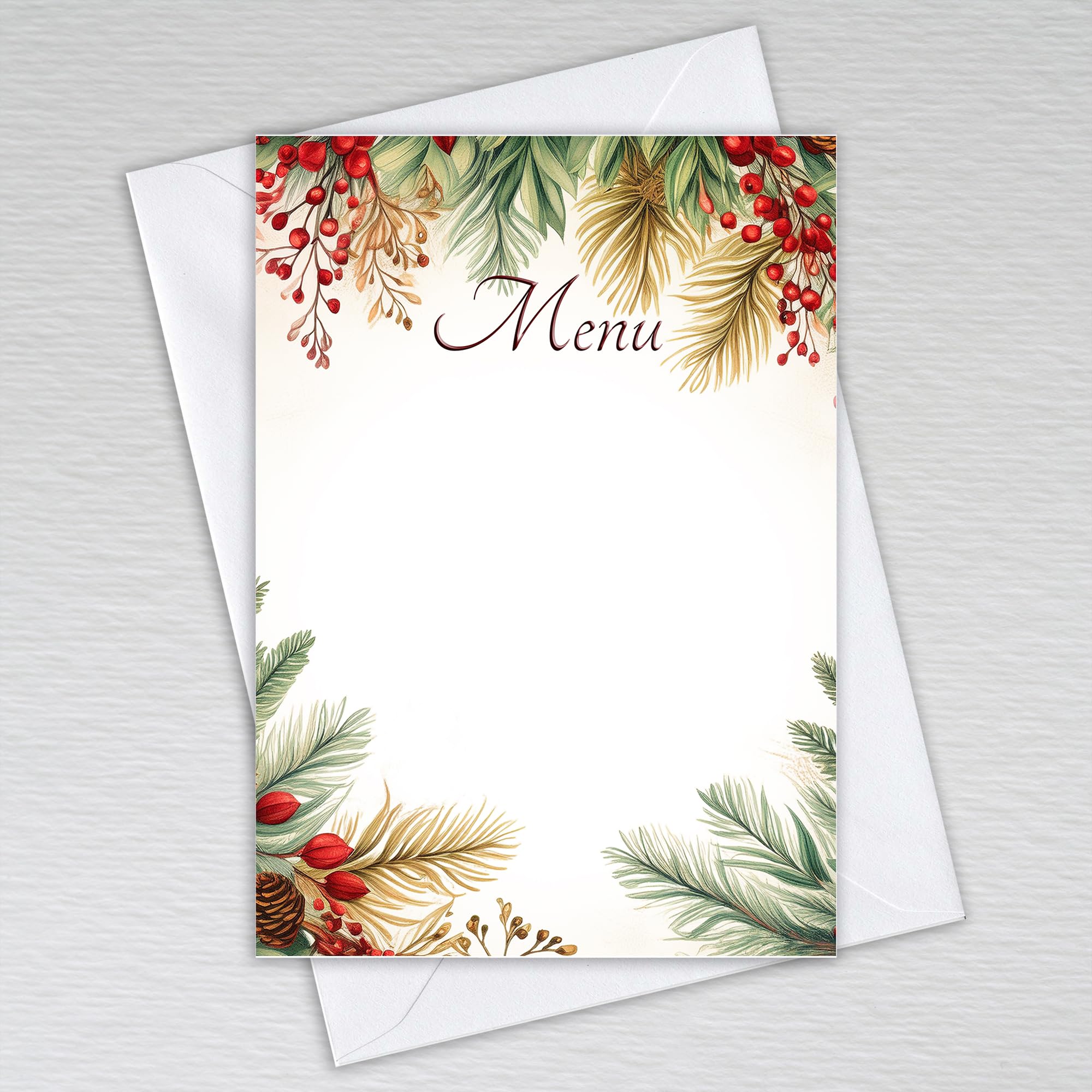 Red Berry Christmas Wedding Menu Cards with Envelopes/Write Your Own - Perfect for Weddings and Party Celebrations: Red Berry Blank Winter Menu Choice Cards (Pack of 50 with Envelopes)