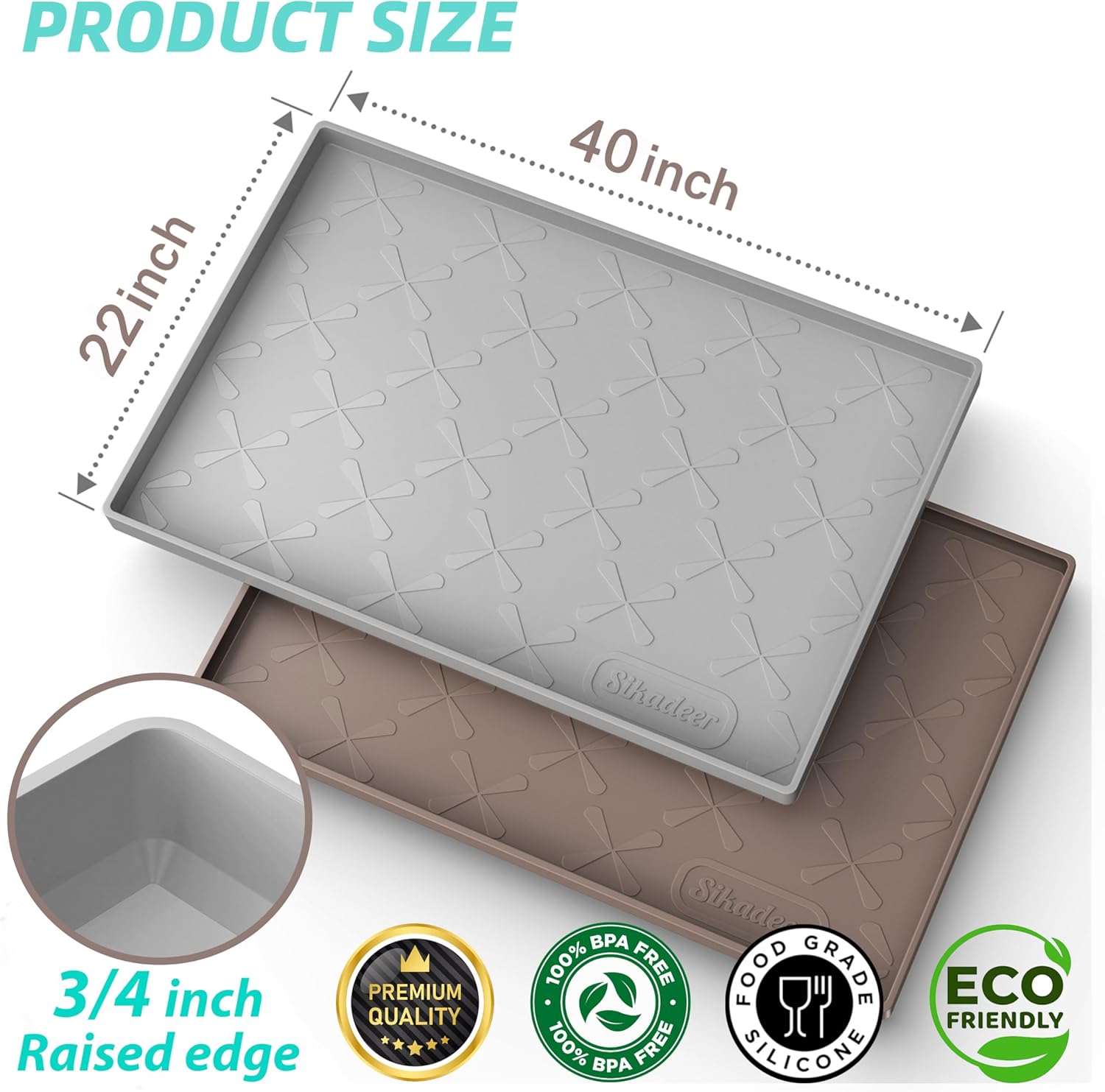 SIKADEER 40" x 22" Under Sink Mat Waterproof, Silicone Mat Kitchen Drawer Shelf and Cabinet Liner, Sink Protector for Kitchen Organizers and Storage, Boot Tray Pet Food Mats