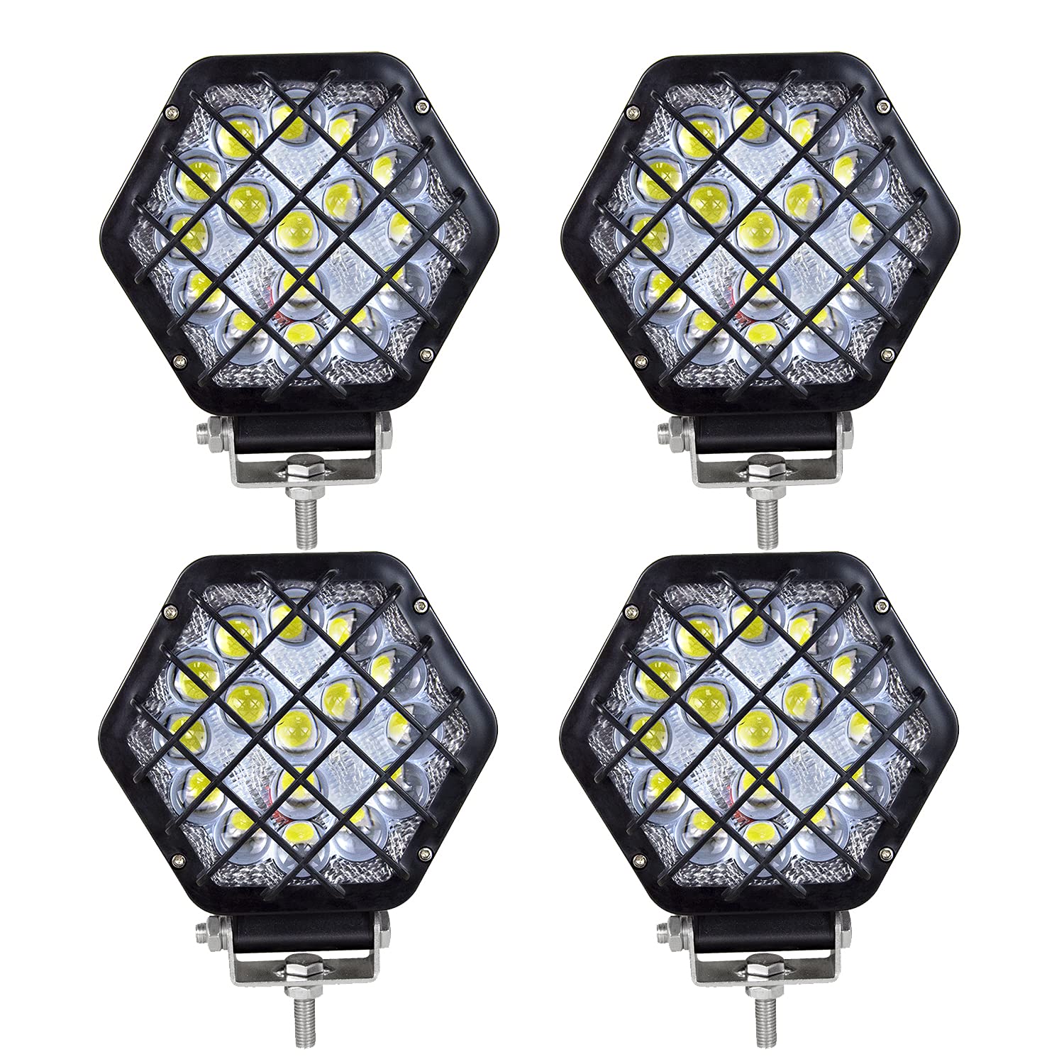 RIGIDON 4 szt. 12 cm 48 W kwadratowe czarne światło robocze LED, wodoodporna wiązka punktowa 5D, 12 V 24 V lampa do samochodów terenowych łodzi ciężarówek 4 x 4 SUV ATV traktory koparka, 6000 K białe reflektory przeciwmgielne lampa