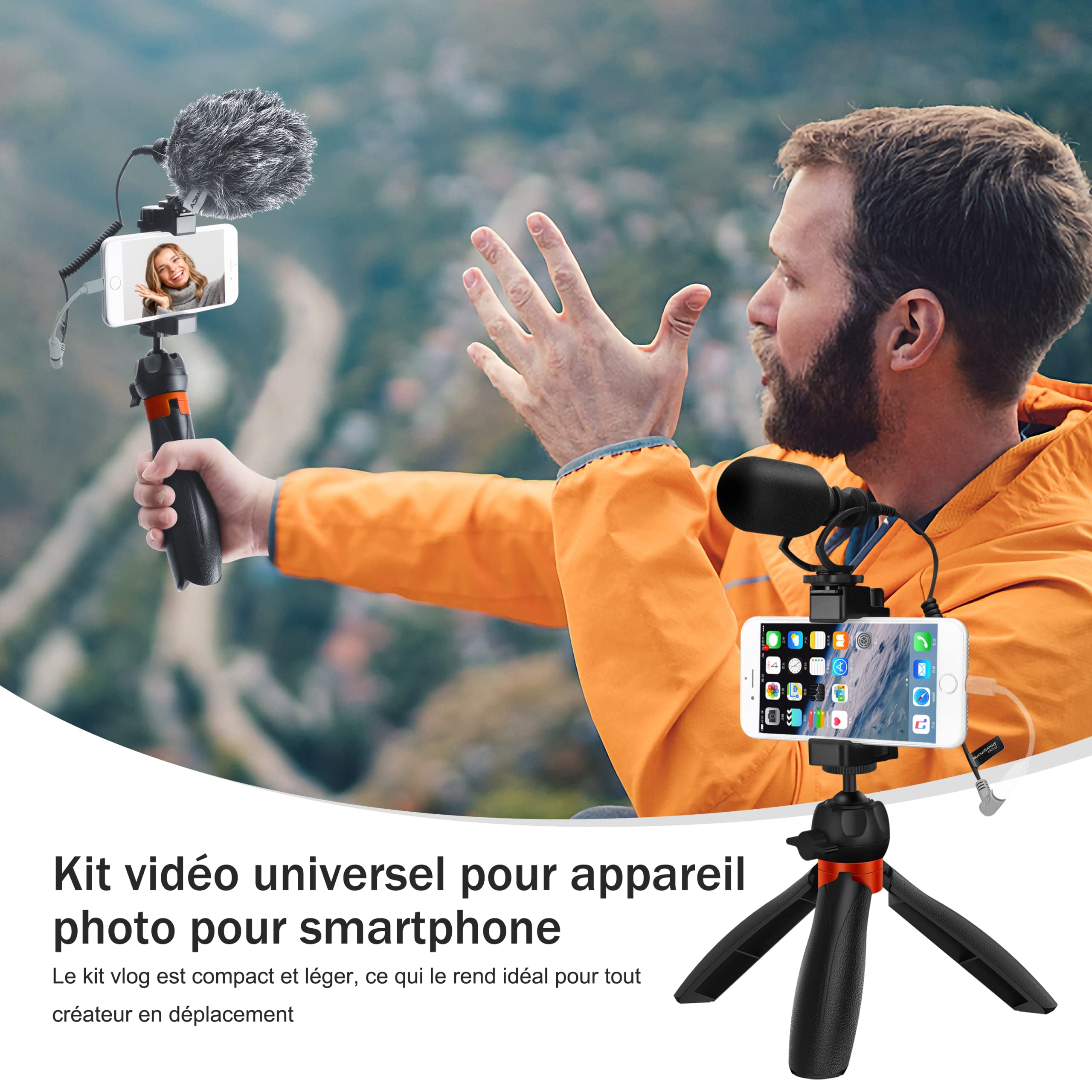 COMICA CVM-VM10-K2 Pro Kit Vidéo pour Smartphone, Vlogging Kit avec Microphone Cardioïde, Équipement avec Mini Trépied pour Youtube/TikTok/Android