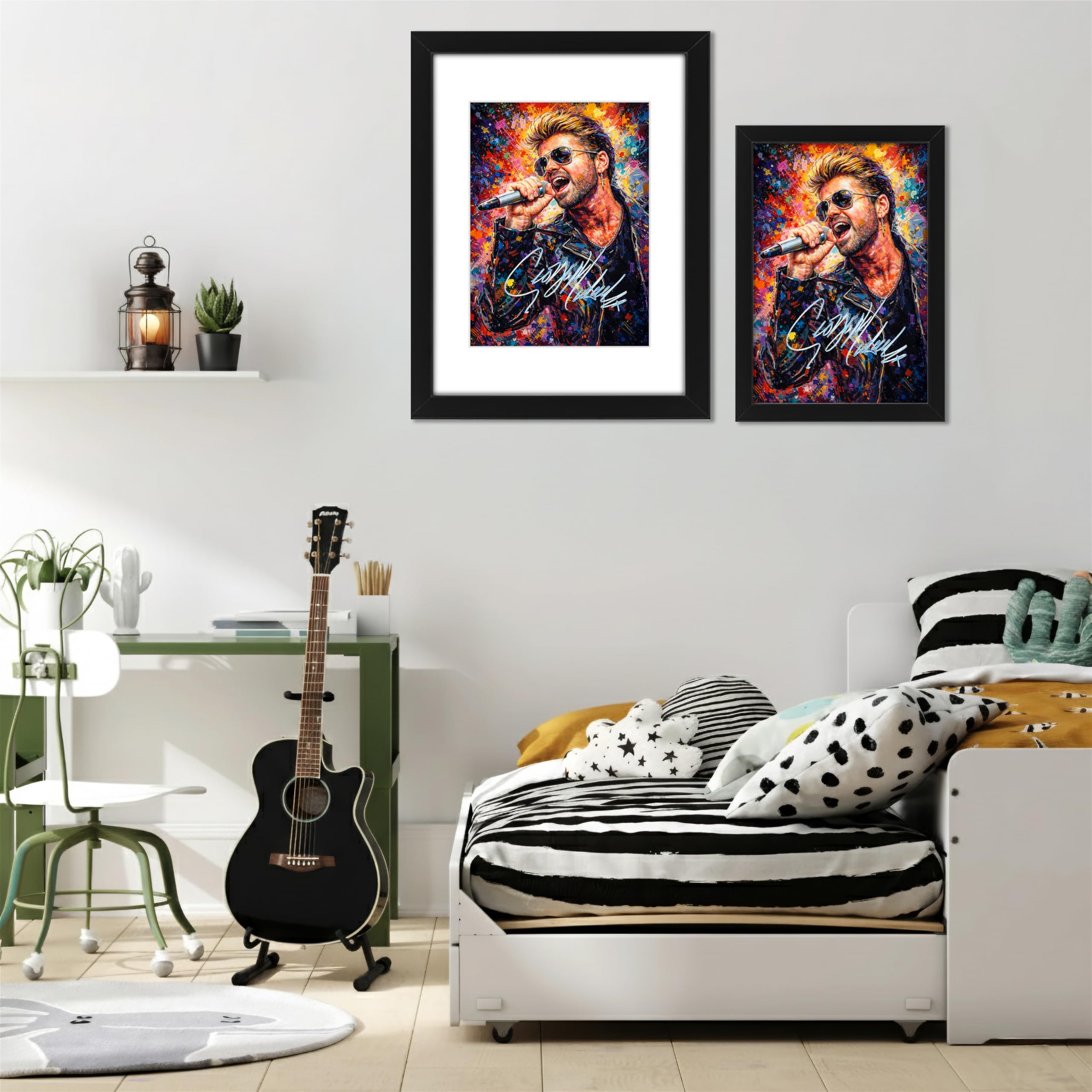 Poster con stampa autografata da George Michael, edizione limitata, idea regalo per fan degli autografi, da collezione, in stile artistico, merchandising artistico da parete (A3 incorniciato con