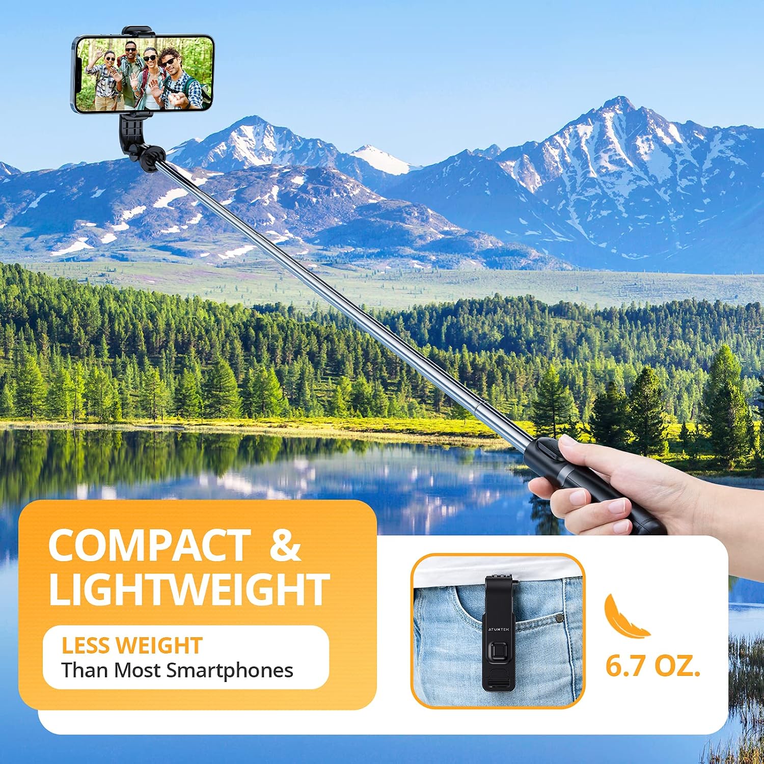 ATUMTEK 40.5" Selfie Stick Tripod, Extendable & Portable Bluetooth Selfie Stick with Remote for iPhone 13/12/12 Pro/11/XS/XR/X/8/7 Plus, Samsung, Huawei, Google, LG, Sony Android Smartphones, Black