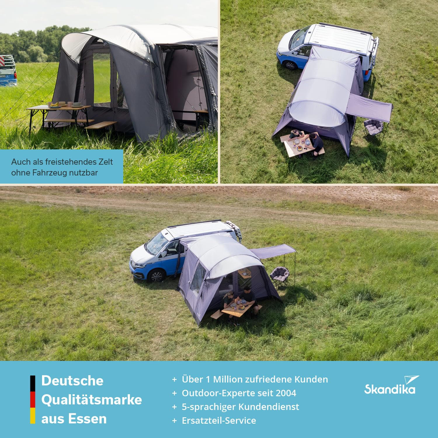 Skandika Busvorzelt Vejers/Esbjerg | Vorzelt aufblasbar, freistehend, 2 m Stehhöhe, wasserfest, 3000 mm Wassersäule, Tunnelzelt, Buszelt, Luftzelt, Luftvorzelt | Zelt für Auto Bus Van Bulli