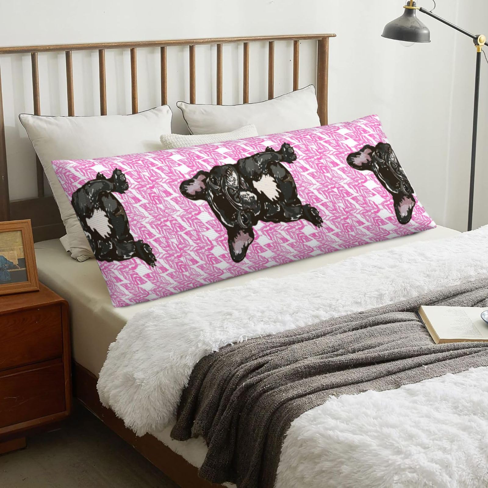 Puppy French Bulldog, Body Pillow Cover with Zipper,Long Body Pillowcase 20 x 60 in