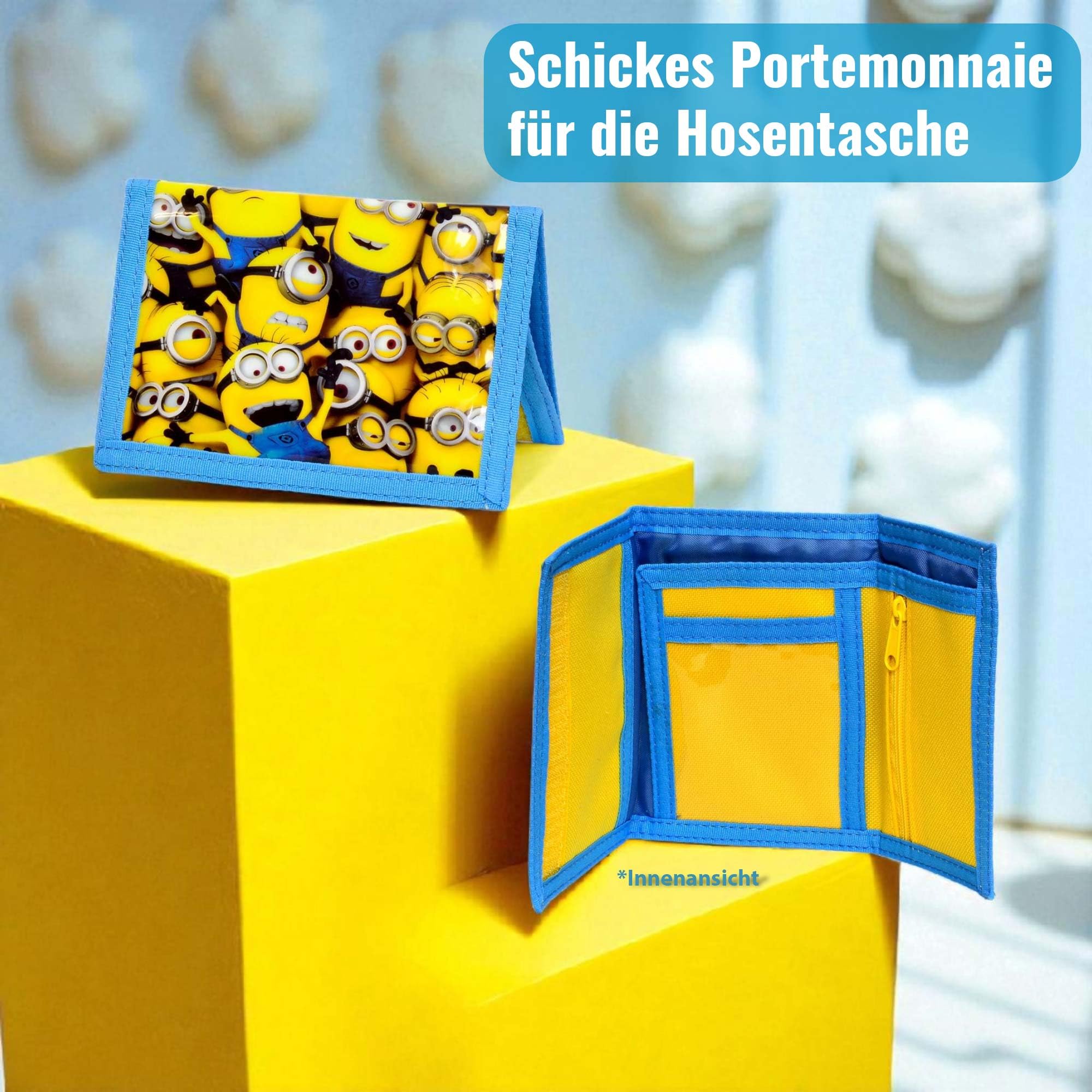 Minions - Set di 5 valigie per bambini, bagaglio da viaggio di alta qualità, borsa da palestra, borsa a tracolla