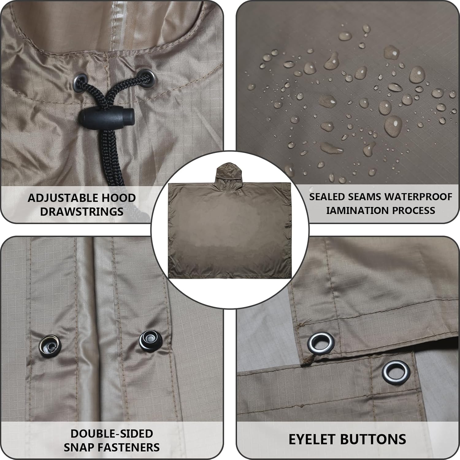 GRVCN Military Rain Poncho, Camouflage Raincoat Outdoor Waterproof Lightweight - Image 4