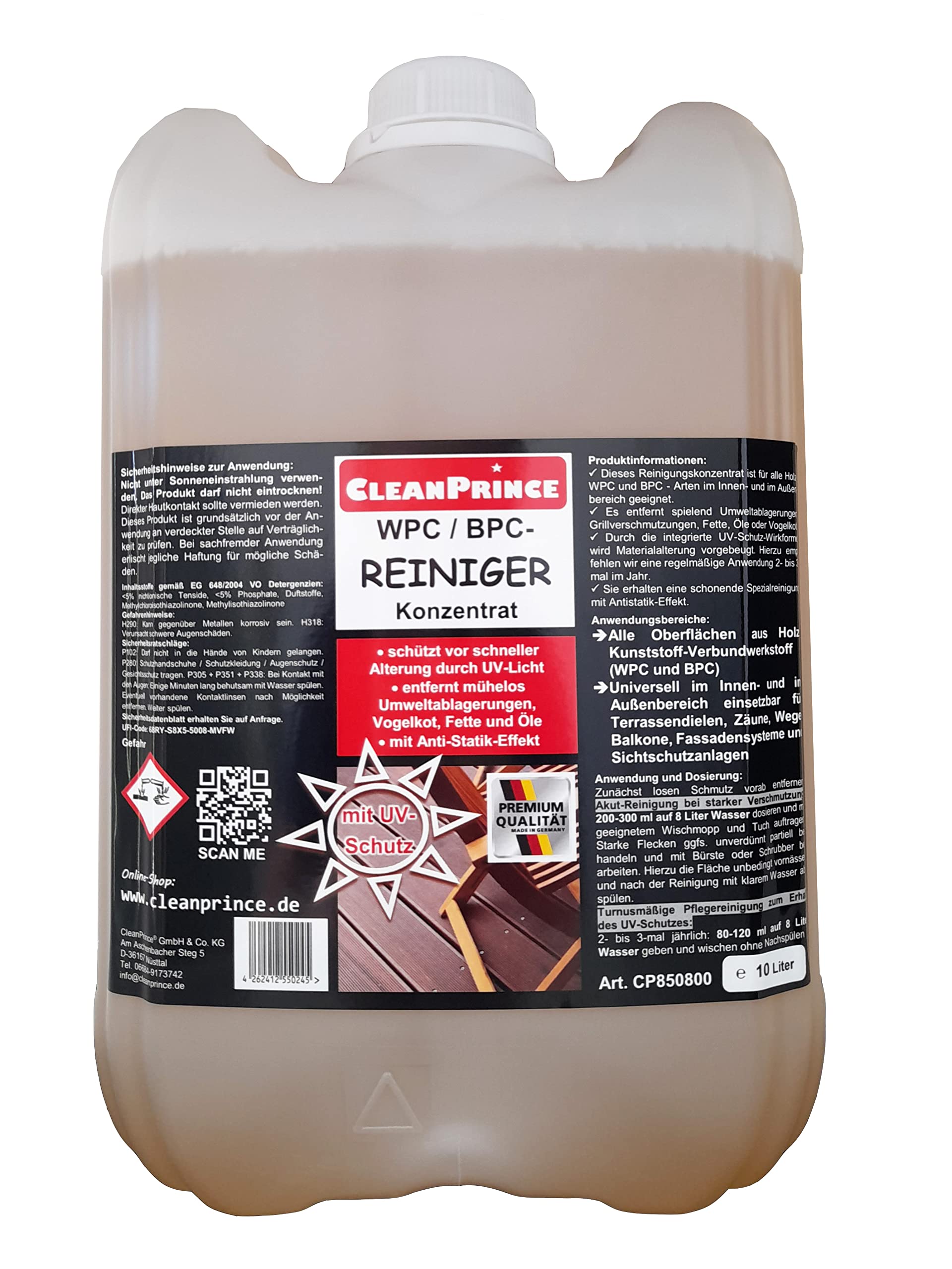 Cleanprince WPC/BPC Limpiador concentrado de 10 litros | Compuesto de plástico para terrazas y pisos