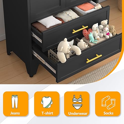 Miniatura 4 de Armario de metal de 71 pulgadas de alto, estante ajustable, armario de metal para ropa para dormitorio (1 cajón, negro)