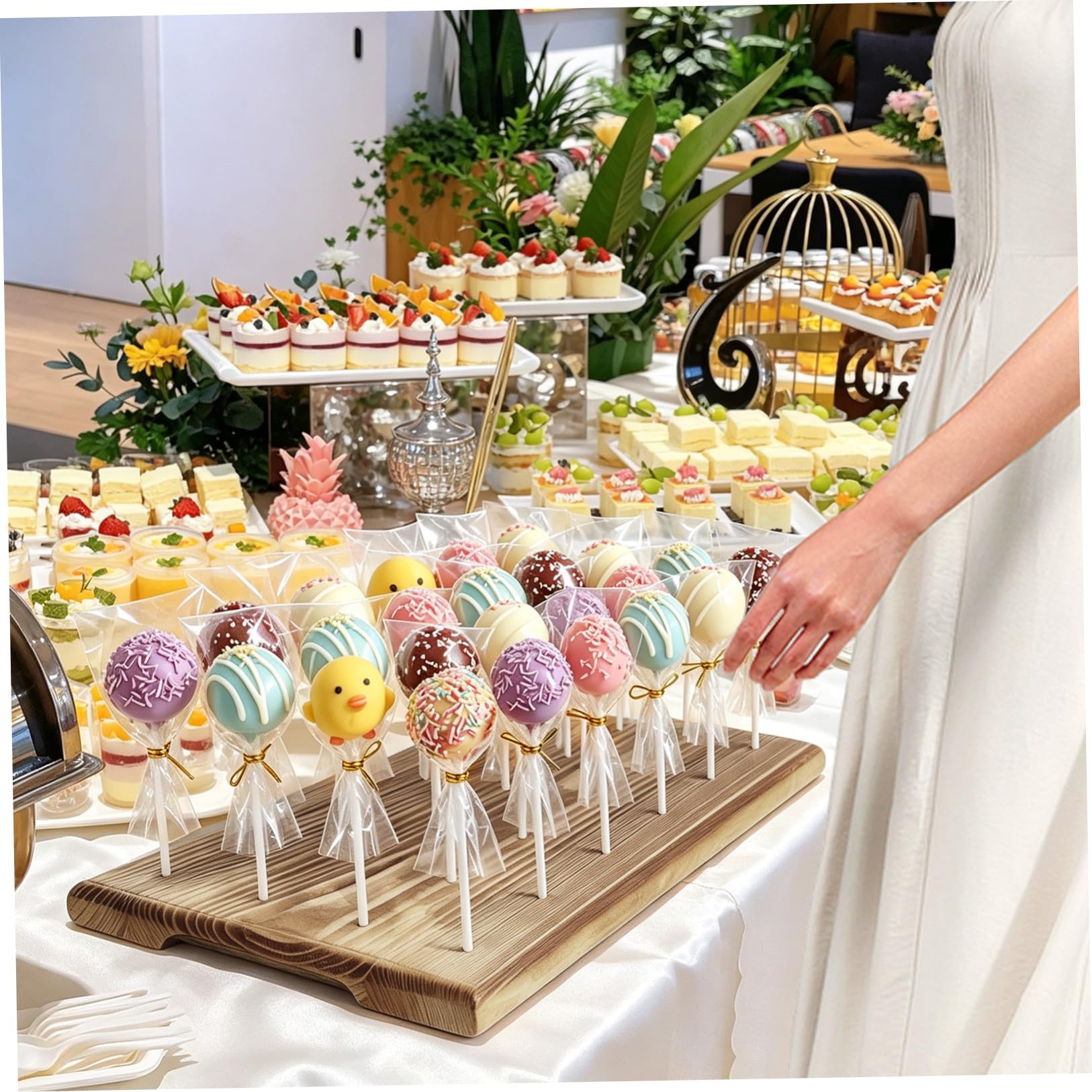 DOITOOL Cake Pop Präsentationsständer mit 24 Löchern für Hochzeiten | Holzsockel, Stiele, Geschenktüten und Drehverschlüsse, Glatte Oberfläche, Leicht zu Reinigen, Sichere Aufstellung
