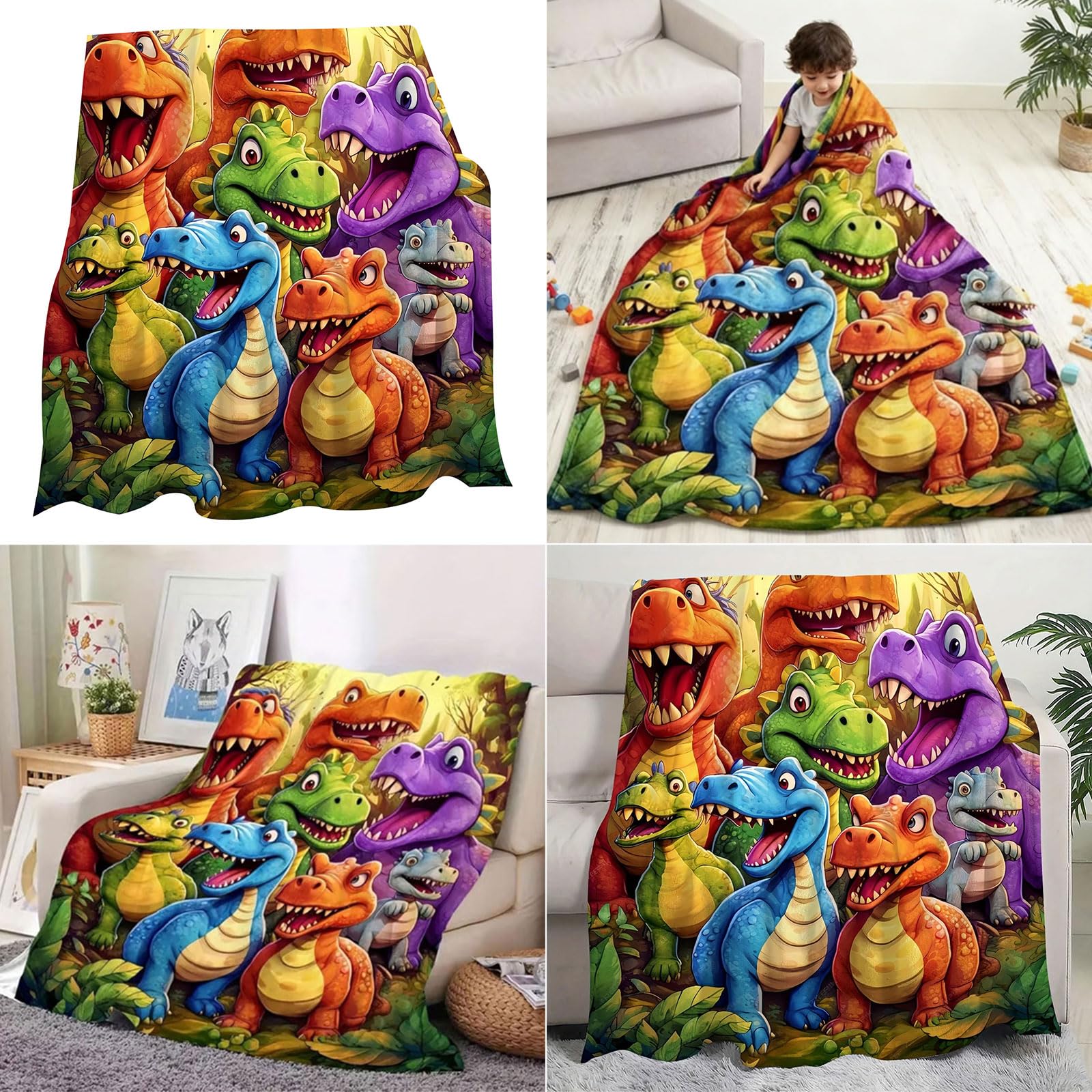 XAGMODSHN Manta de forro polar de franela cálida y decorativa, diseño de dinosaurio, para habitación de niños, sofá o camping