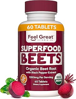 Organic Beet Root Powder Supplements (Tablets) by Feel Great Vitamin Co.| Beets Nitric Oxide Supplement | Red Beet Powder Support Healthy Circulation with Natural Nitrates for Natural Energy*