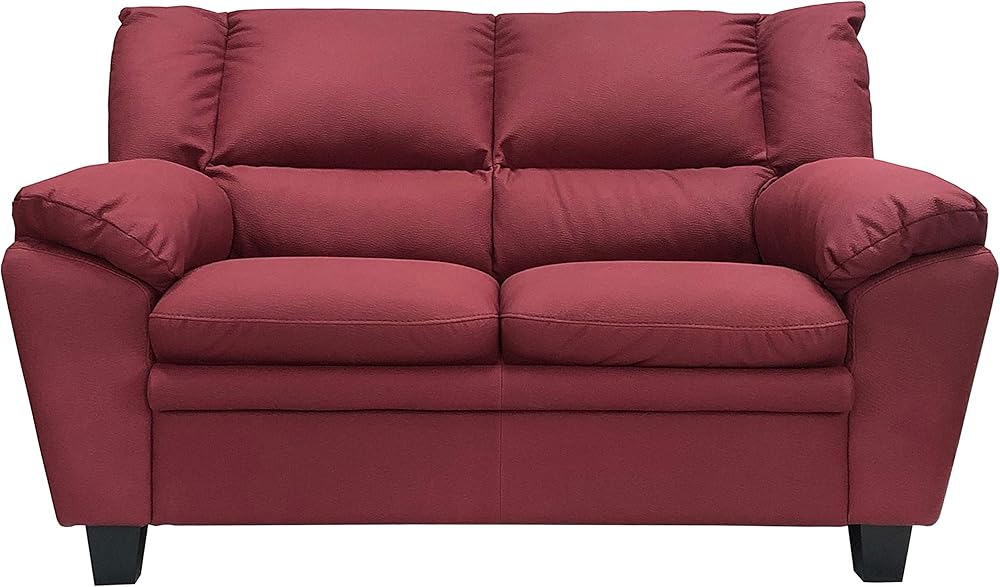 Totò piccinni, divano due posti, in similpelle effetto nabuk, imbottito con braccioli, bordeaux