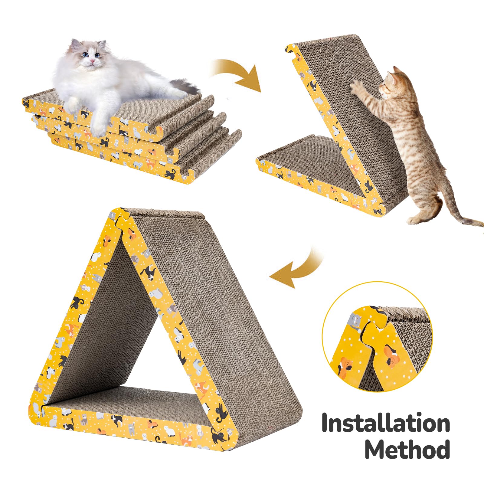 CATISM Rascador de gatos plegable, tabla triangular para rascar gatos, 6 lados utilizables, rascador para gatos de interior, rascador de gatos reciclable duradero, cartón vertical, naranja (paquete de