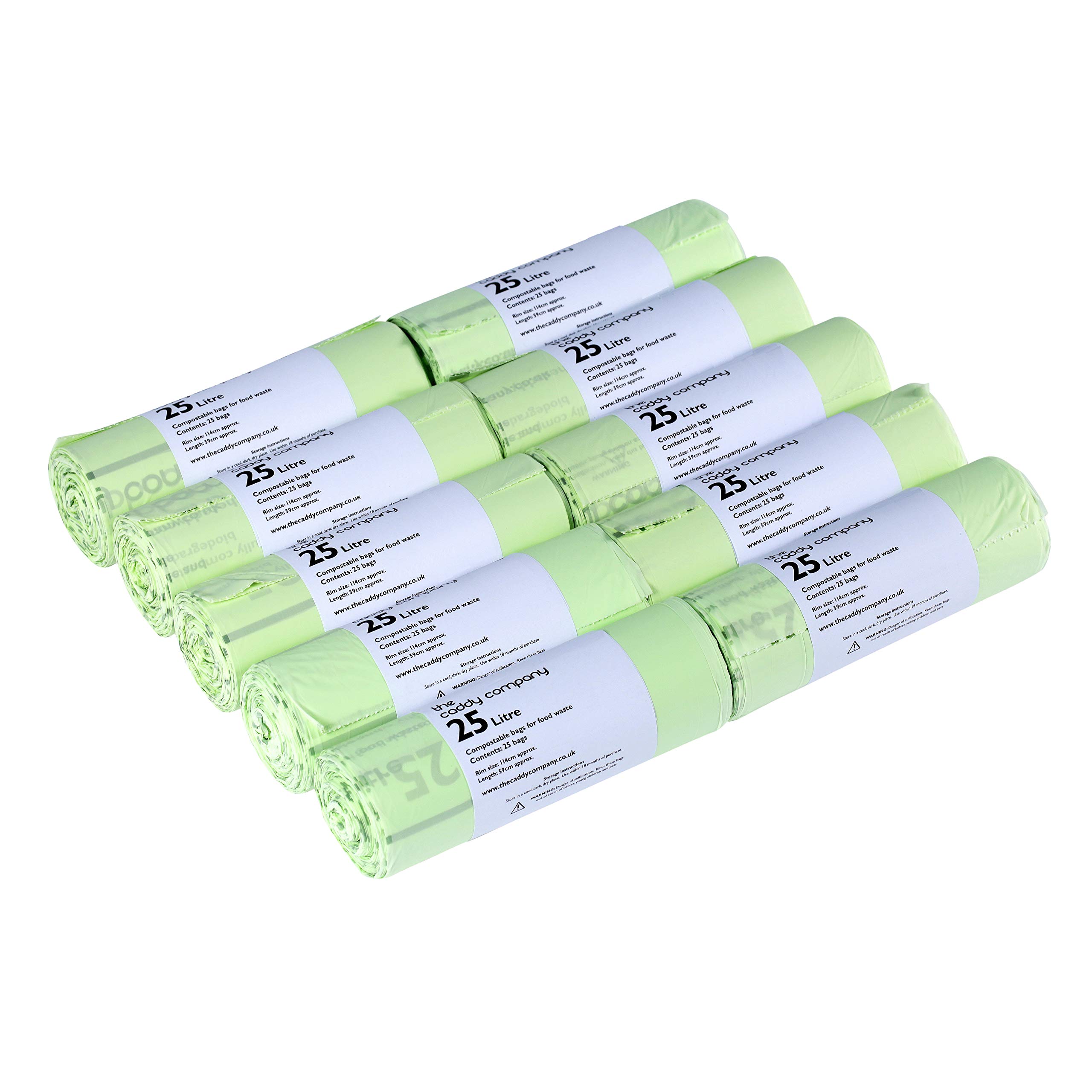 250 x 25 Litre Caddy Company Compostable Kerbside Caddy Bags – 10 rolls - EN13432 25L Food Waste Liners