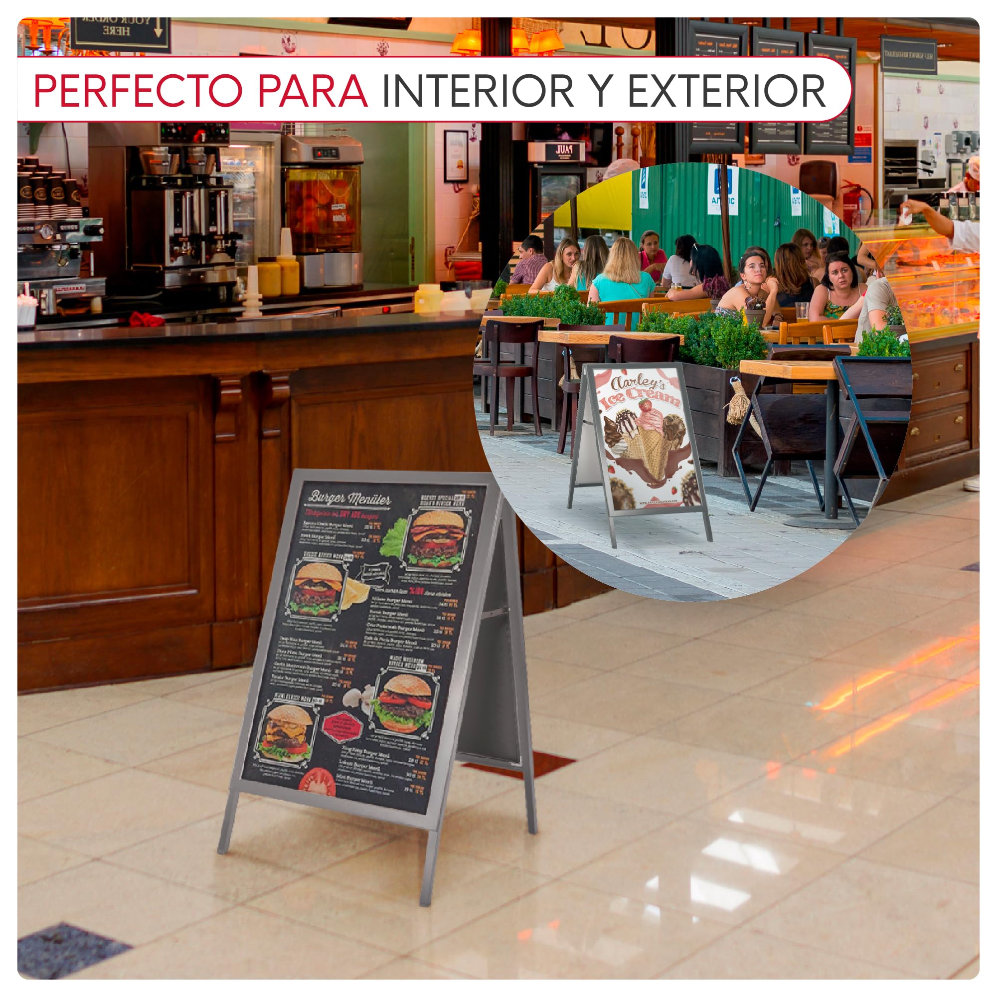 Caballete para Panel Publicitario uso interior y Exterior | Porta Carteles de Aluminio Doble Cara, Soporte para Carteles Plegable | Expositor de Anuncios Doble Cara | 700x1000mm