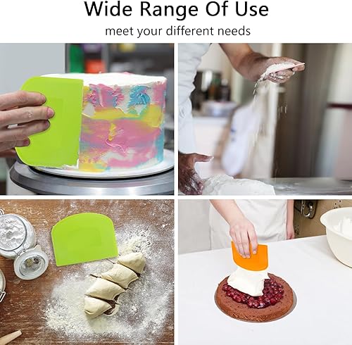 Miniatura 6 de CEWIFO Raspador de banco para hornear, 5 unidades de plástico PE flexible sin BPA, raspador de masa de plástico apto para alimentos para glaseado de