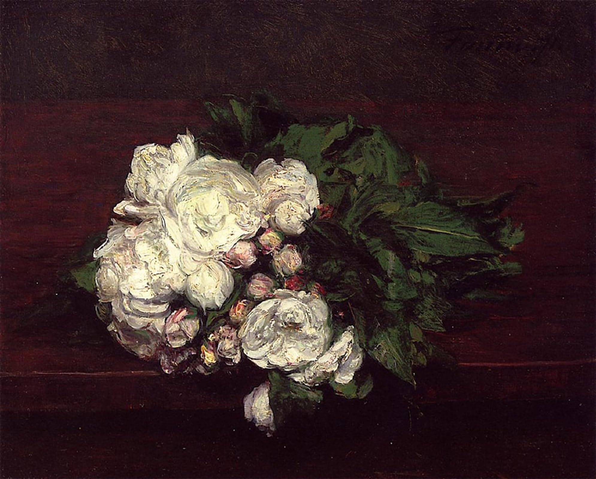SERENDIPITP Vintage Picture Print on Canvas Wall Art Poster Flowers White Roses by Henri Fantin-latour Artwork Print Poster for Wall Decor 60x90cm