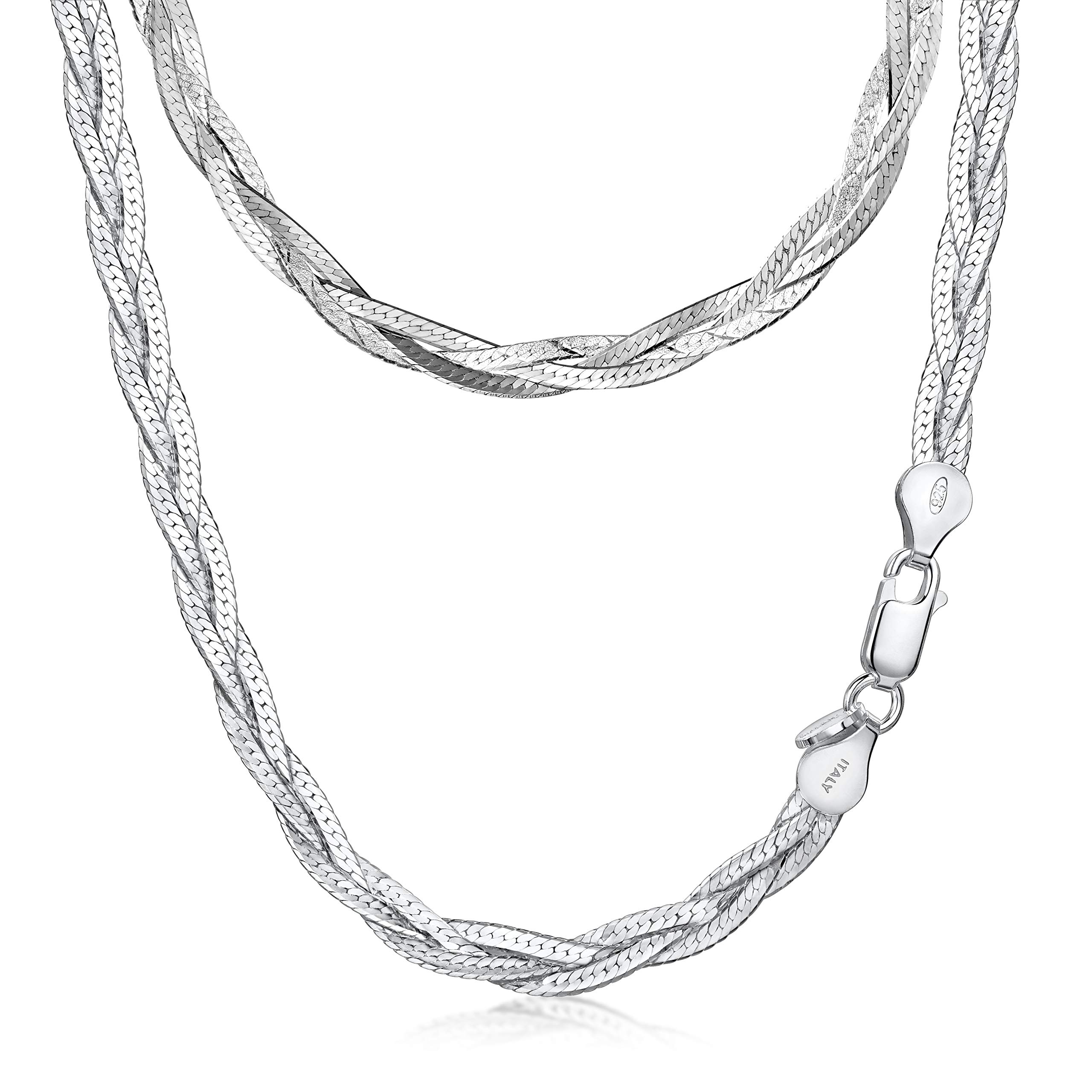Amberta Damen 925 Sterling Silber Kettenhalskette 4.2 mm Fischgrätenmuster Design Länge 45 cm