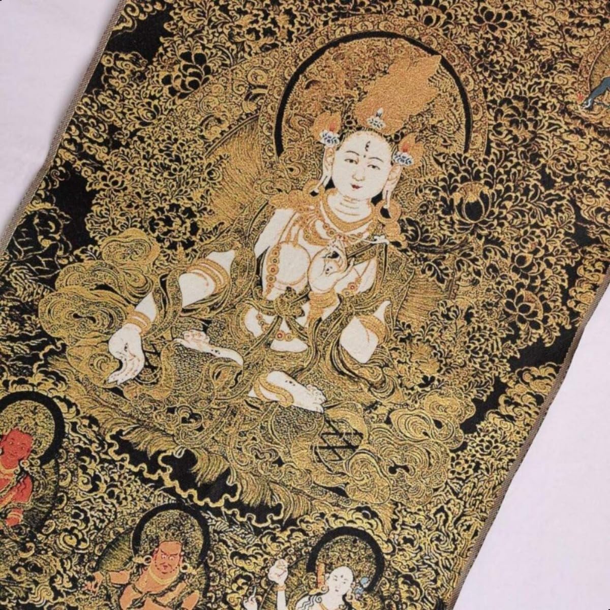 Thangka jedwabny haft buddyzm tybetański Guanyin Tara Kwan Yin Tangka wisząca na ścianę do wystroju domu gobelin medytacja