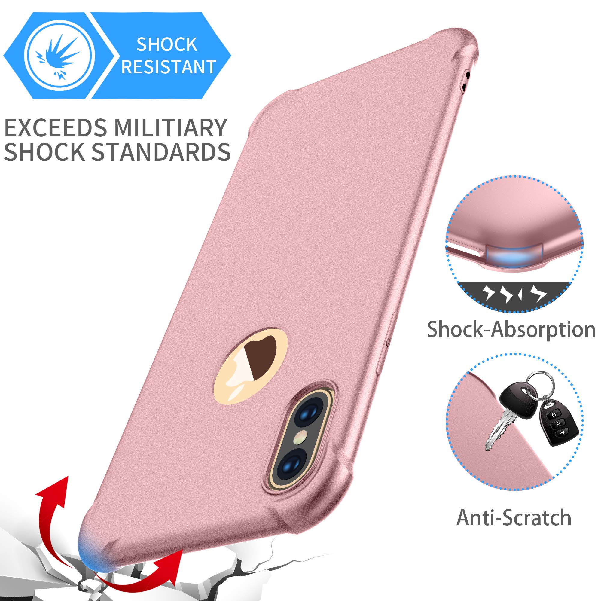 Custodia Protettiva Per IPhone XS/iPhone X - Cover In Vetro Temperato E TPU, Rosa, Antiurto - 2