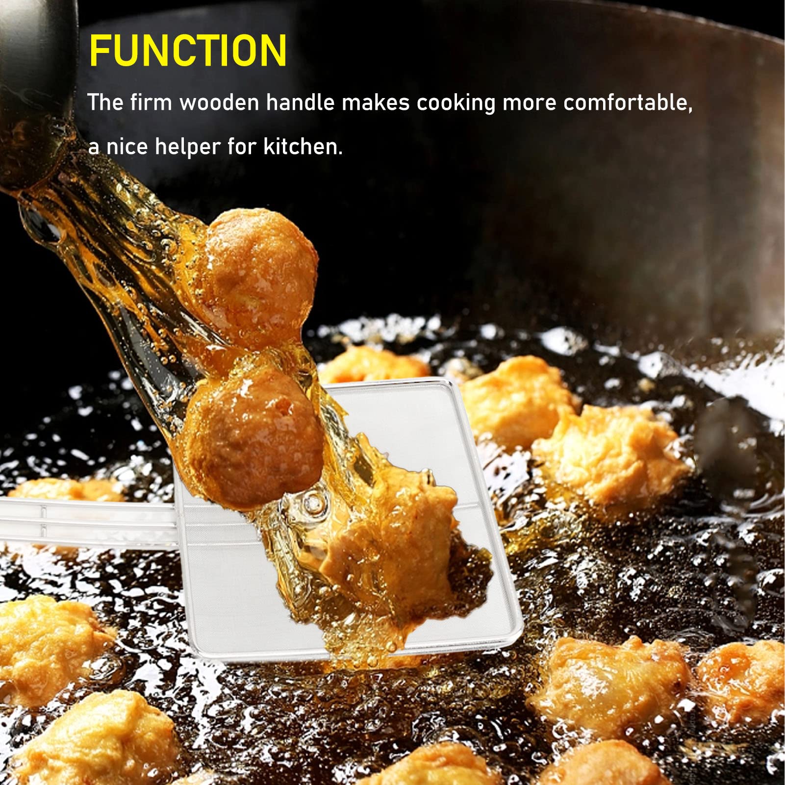 Strainer Skimmer,Slotted Spoon Wire Mesh Skimmer With Long Handle Pasta Strainer Spoon Stainless Steel Square Strainer Skimmer Ladle for Cooking Frying Kitchen Gadgets(Fine Mesh)