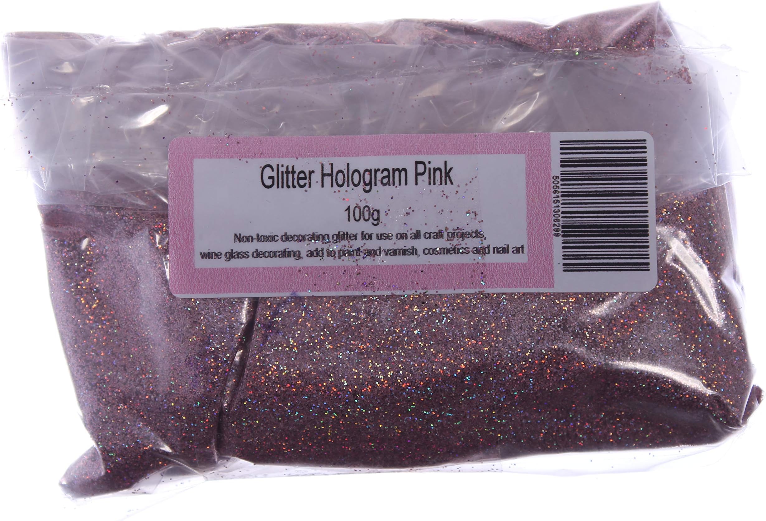 Gemz Hologram Pink 100g High Sparkle Glitter Craft, Make-up, Nail Art, Face & Body, Wine Glass Decoration, Cake Toppers, Acrylic, 10 x 12 x 10 cm