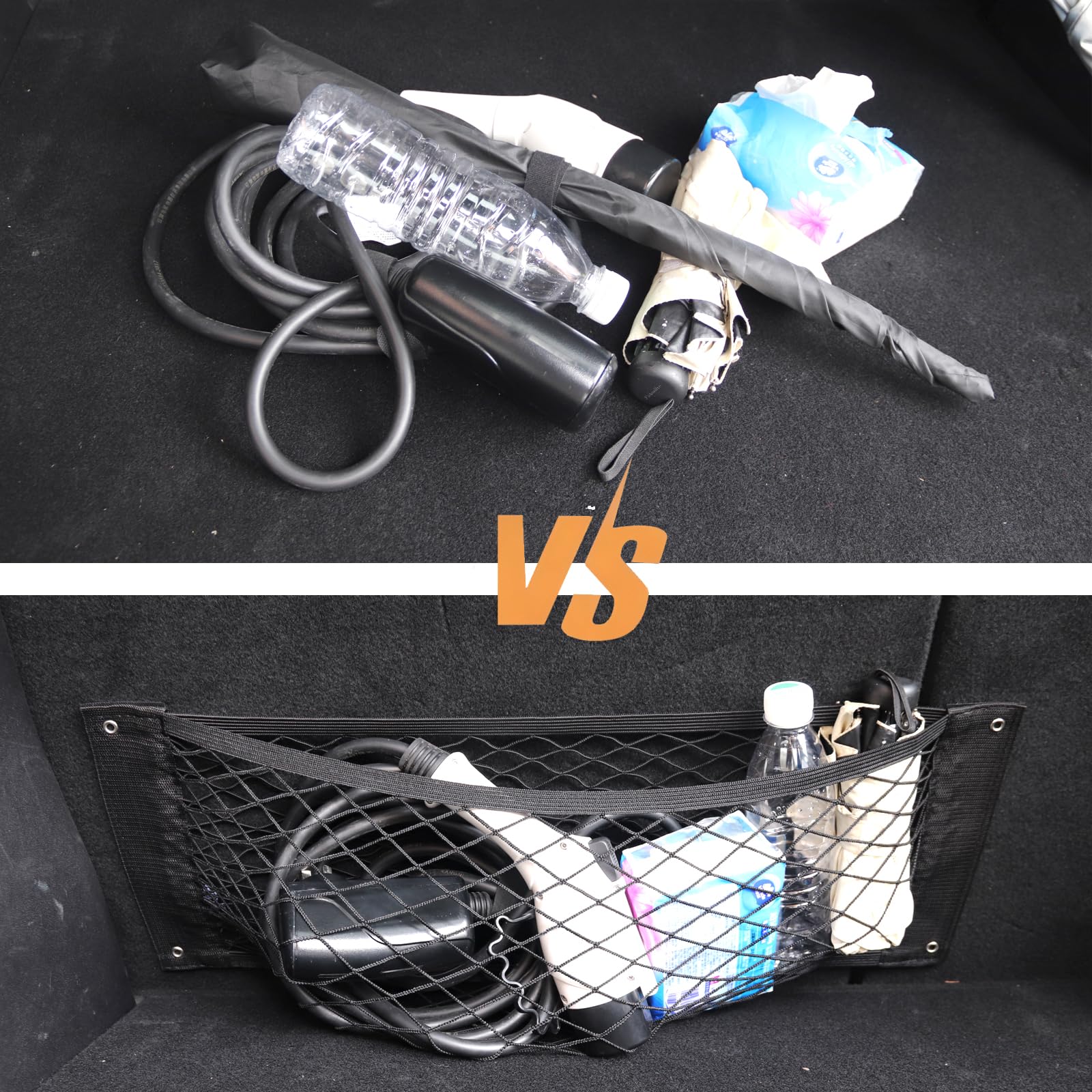 Camper Van Cargo Net – Kofferraum Taschen Auto Klett mit 6 Montagearten & Metallösen – Gepäcknetz zum Schrauben für SUV, Wohnmobil, Limousine & Kombi – 2er Set (55x25cm)