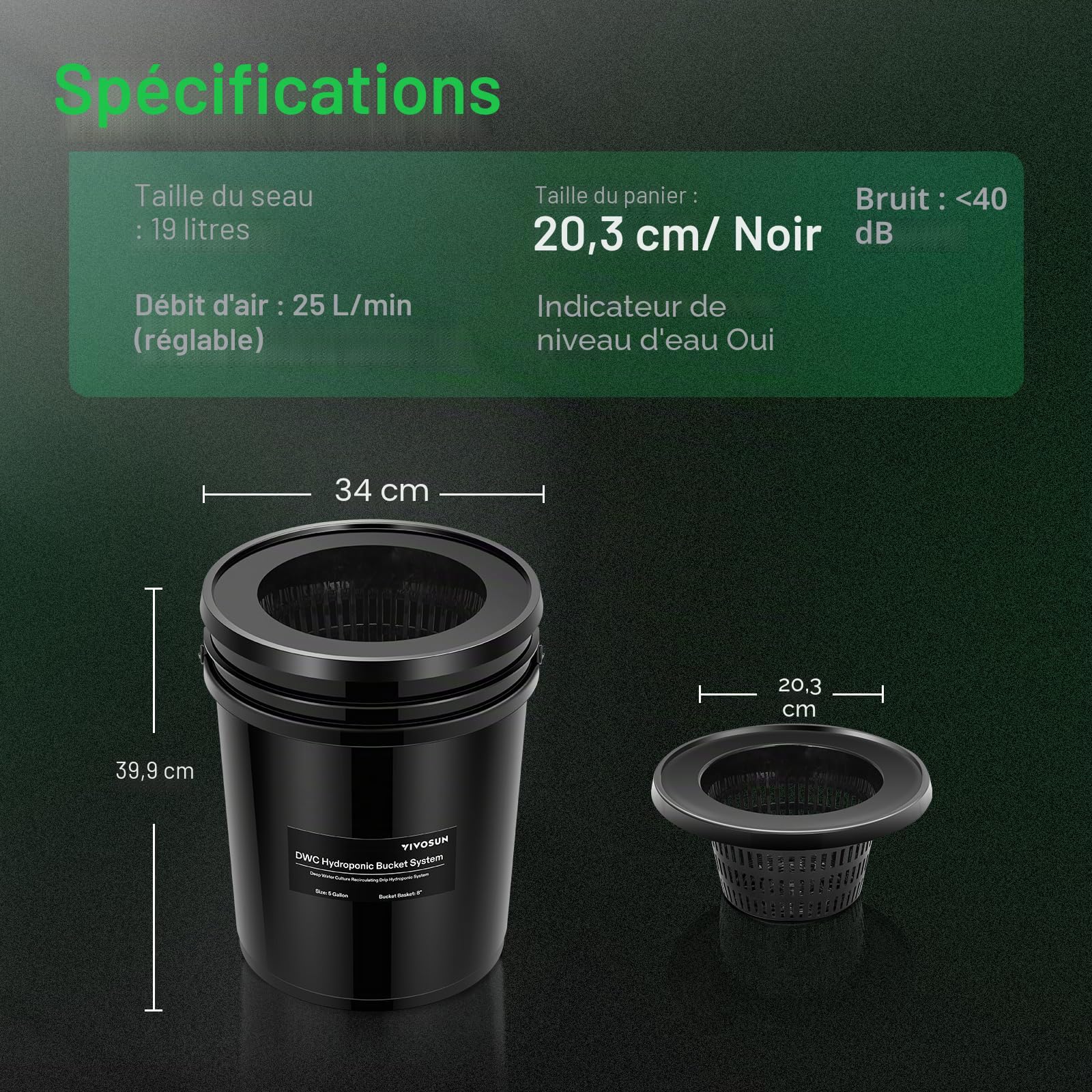 VIVOSUN DWC Système de culture hydroponique, culture d'eau profonde, système de jardin à recirculation goutte à goutte avec tuyau à air multifonction, pompe à air et pierre à air