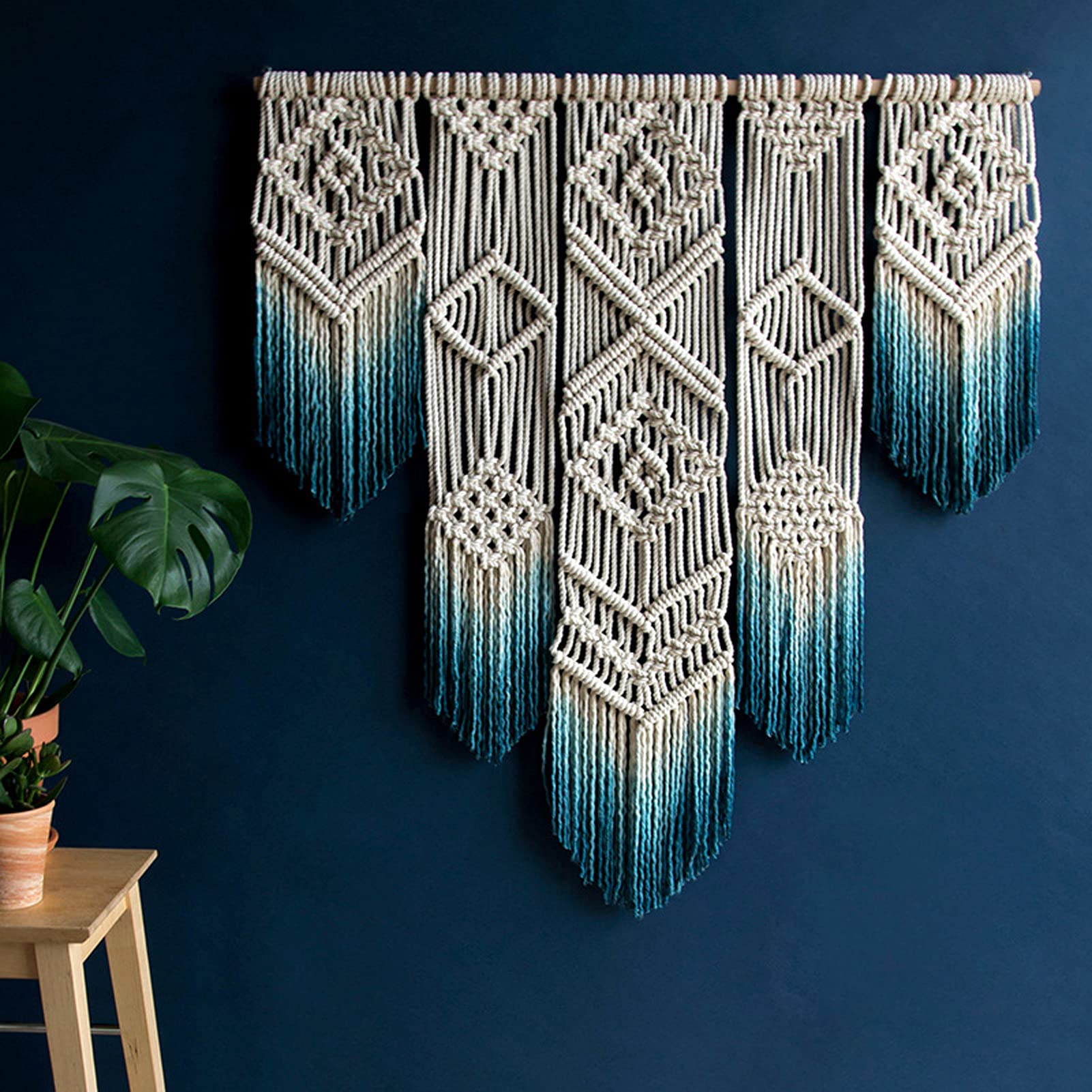 Macramé Decoración para colgar en la pared Patrón geométrico tejido a mano con cuerda de algodón Diseño boho Arte decorativo para el hogar Tapiz Decoración del hogar Decoración tejida elegante para la