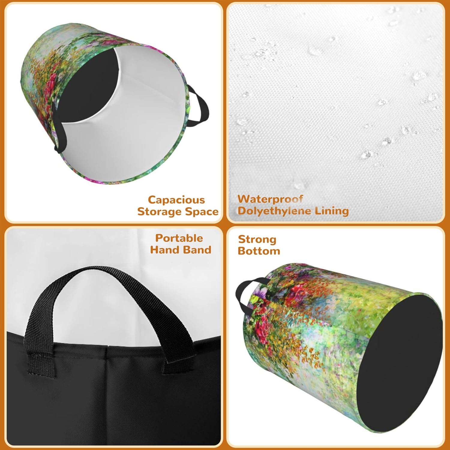 Watercolor Flowers Laundry Basket Foldable Waterproof Oxford Cloth With Handles Spring Floral Laundry Hamper Clothes Storage Bucket Toy Organizer For Bathroom/Laundry/Bedroom 16" x 20"