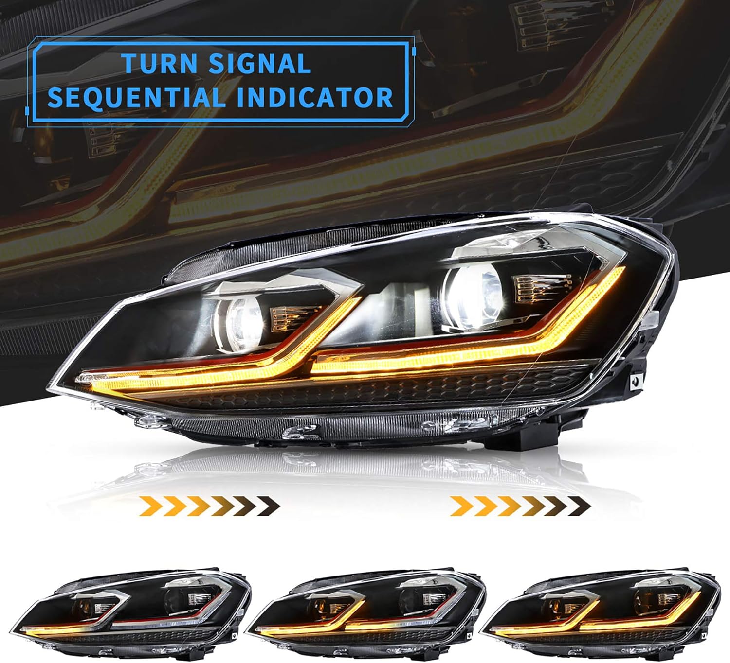 Close-up of VLAND Headlight showing sequential turn signal indicator