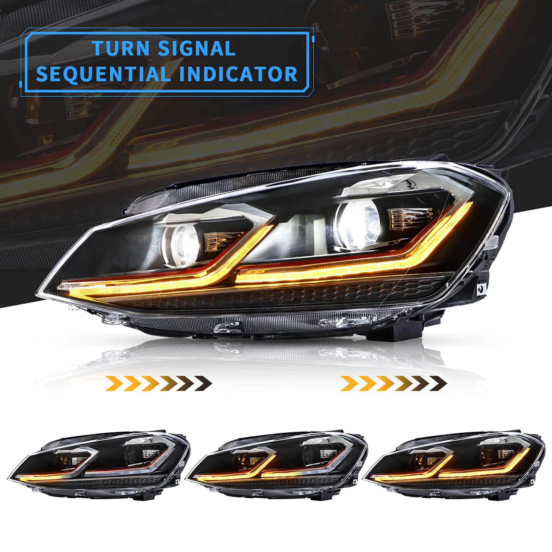 VLAND Faros delanteros y luces traseras para Golf 7 MK7 TDI TSI 2013-2017, luces traseras con indicador secuencial,con itv
