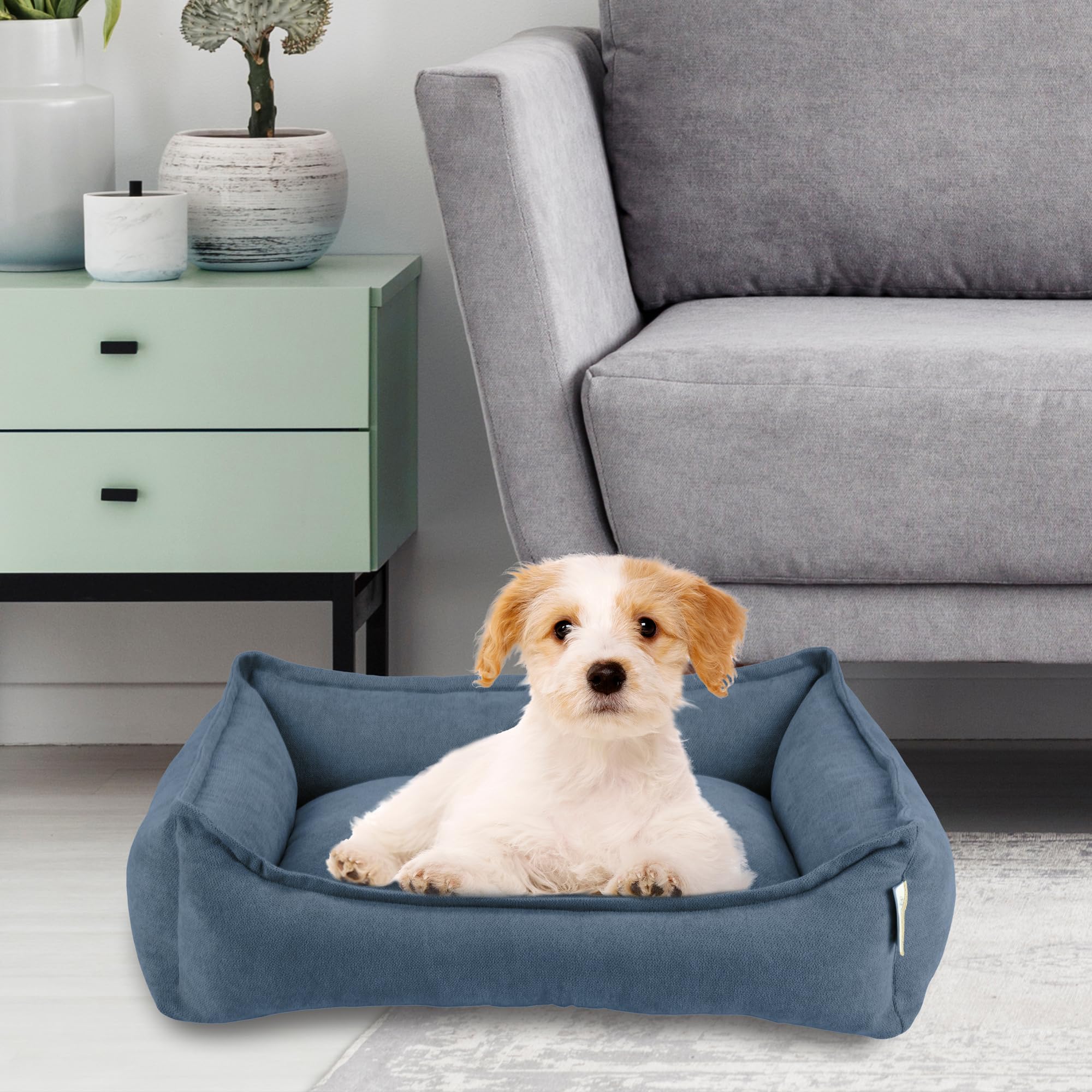 by Arlee Home & Pet Lounger Cresent Orthopedic Eco-Friendly Comfy Removable Washable Cover with Waterproof Lining and Nonskid Bottom Couch Style Pet Bed, Blue