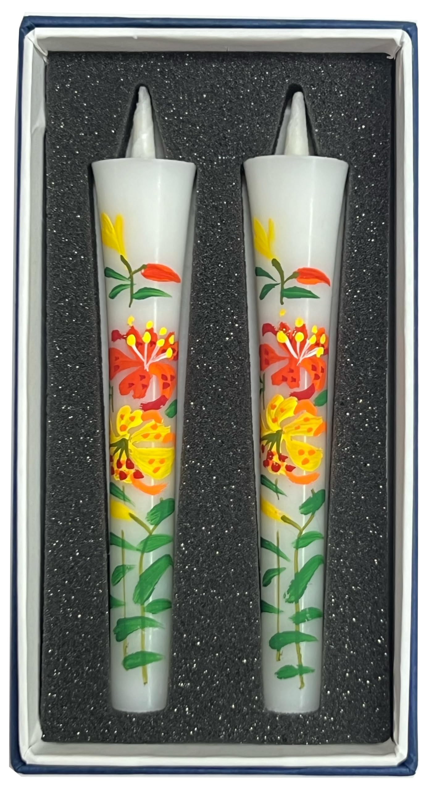 Awaji Baikundo Hand Painted Lily Flower Candle 3.9in Japanese Set of 2