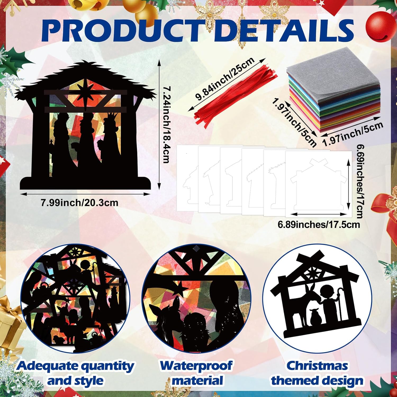 Resurhang 24 Sets Nativity Christmas Silhouette Craft Kits Happy Birthday Jesus Scene Ornaments Religious Sunday School Crafts for Xmas Home Activities, 6 Styles