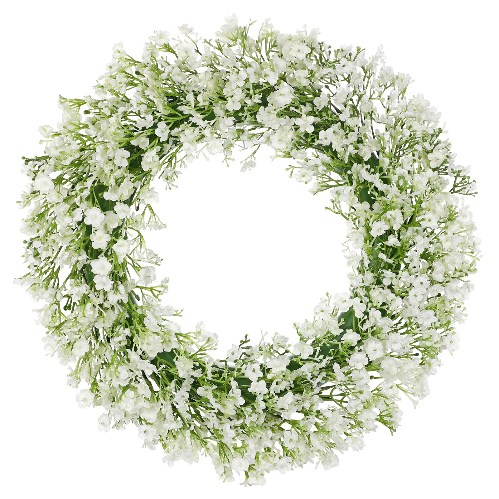 Oairse Artificial Gypsophila Wreath 16" White Gypsophila Wreaths for Front Door Faux Baby Breath Flowers Wreath Flora Candle Ring for Home Office Indoor Outdoor Tabletop Decor