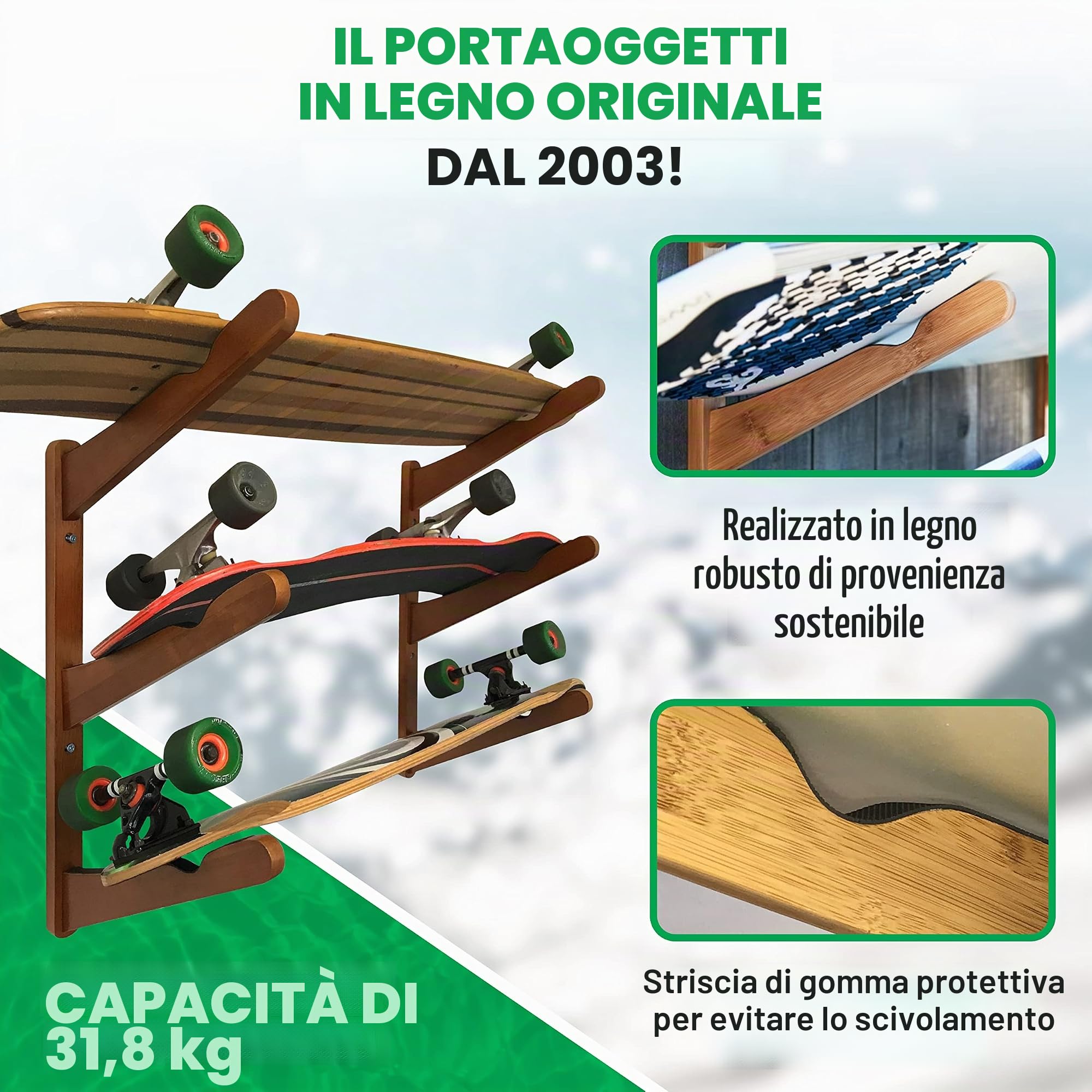 COR Surf Mensola a Muro a Tre Ripiani | Regge 3 Tavole da Surf | Espositore per Tavole da Surf | Longboard Shortboard | Snowboard