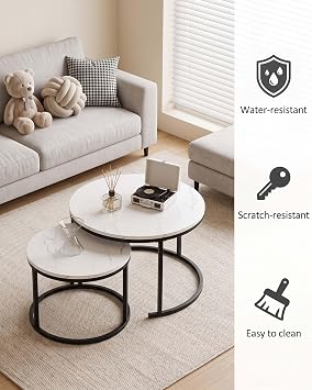 Round Coffee Table White Set of 2 Living Room Table Round White