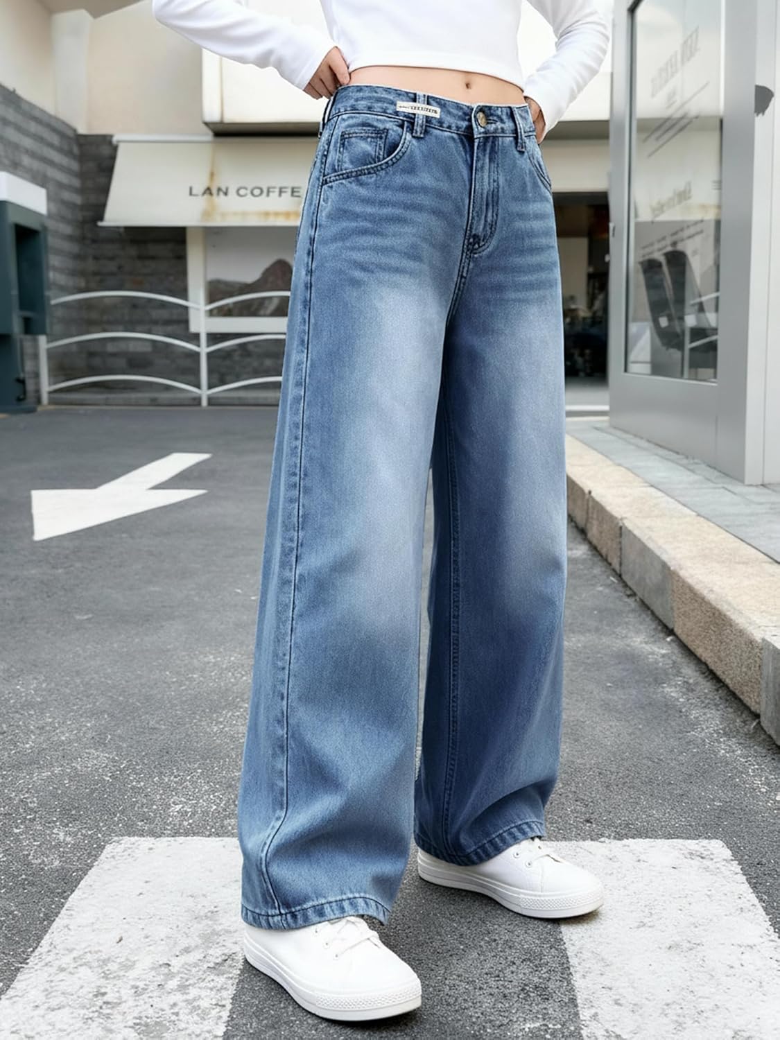 Girls Ripped Jeans Wide Leg Denim Pants Cute Cotton Fall Clothes for Kids Streetwear - Image 2