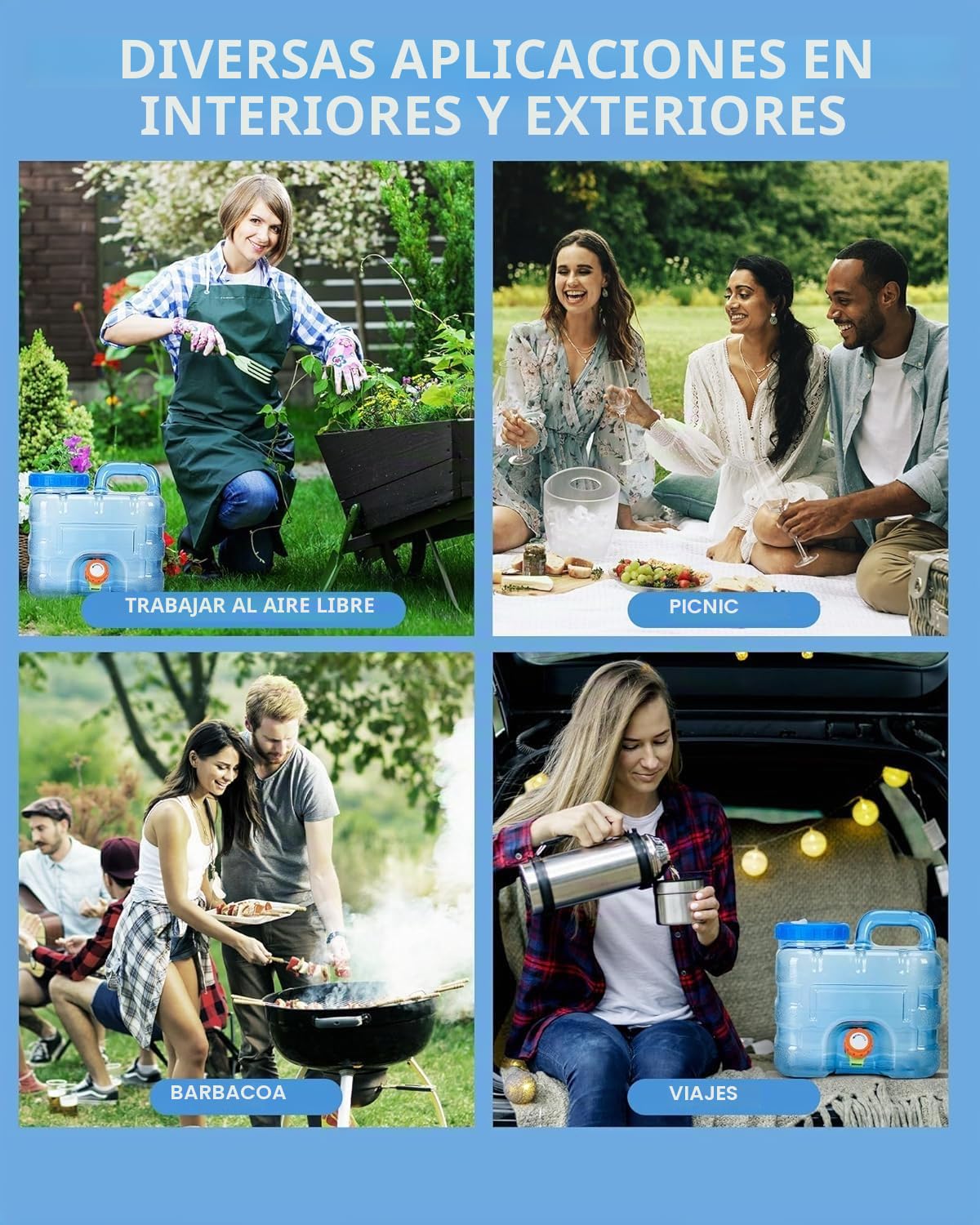 RUYI Bidón de Agua con Grifo y Tapa de Rosca, bidón de Agua para Camping, sin BPA, depósito de Agua portátil con asa para Caravana, Picnic