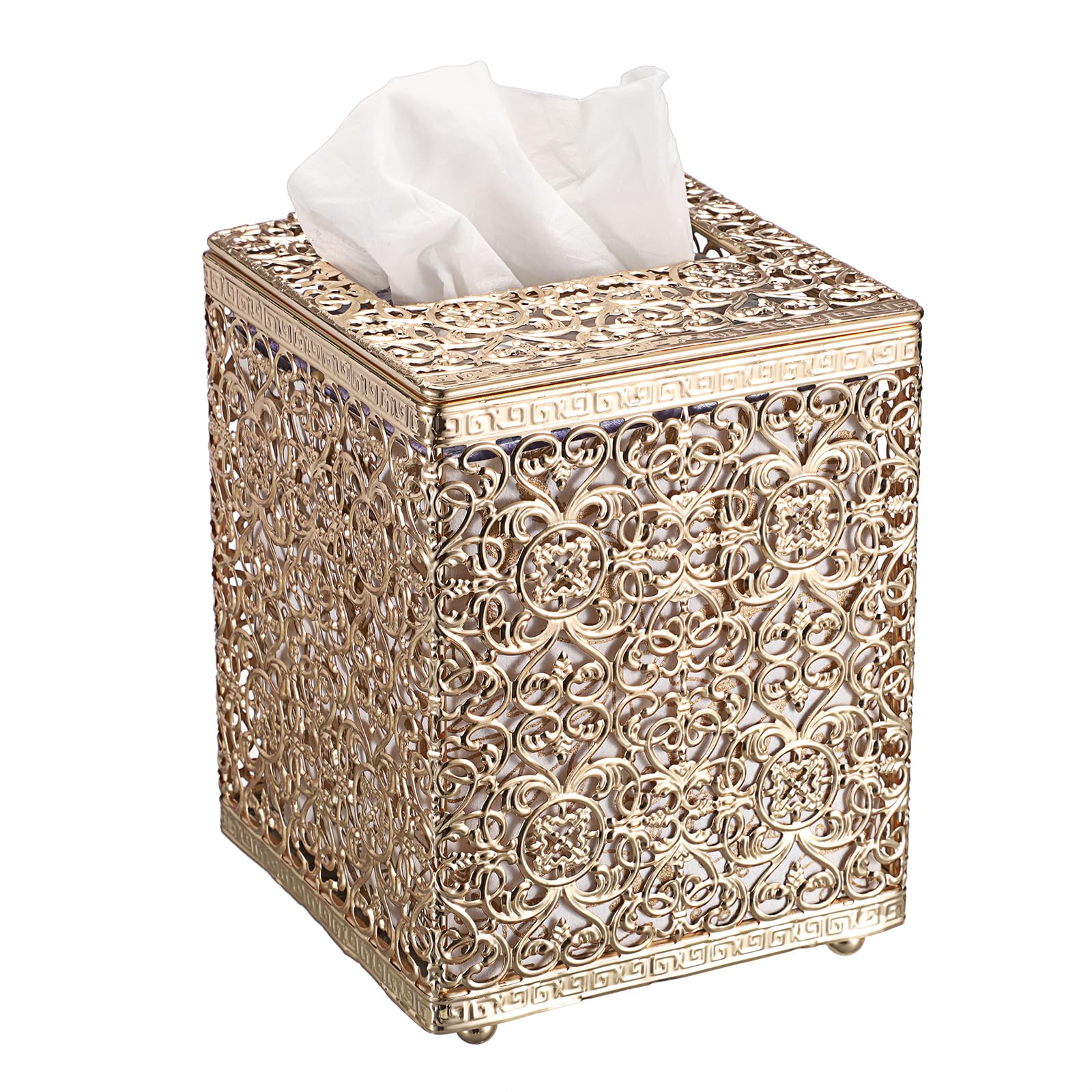 Sumnacon Stilvolle quadratische Taschentuchbox aus goldfarbenem Metall mit Deckel, robust und elegant, perfekt für Zuhause und Büro