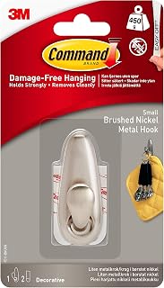FC11-BN Small Brushed Nickel Hooks with Strips (Pack of 2, 1 Hook and 2 Small Adhesive Strips Each)