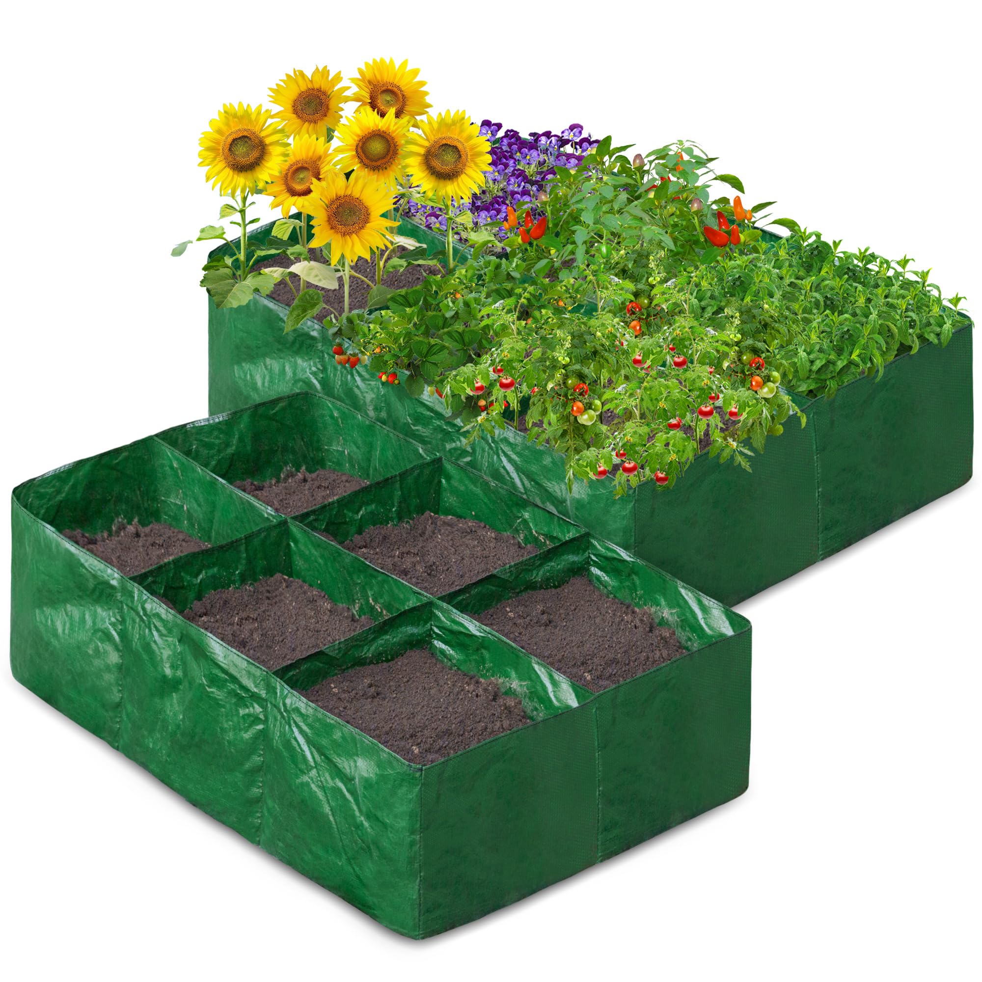 UCandy Fabric 2 Pack Fabric Garden Raised Bed with 6 Grids, Total 100 Gallon Thick Nonwoven Gardening Grow Bags Planting C...