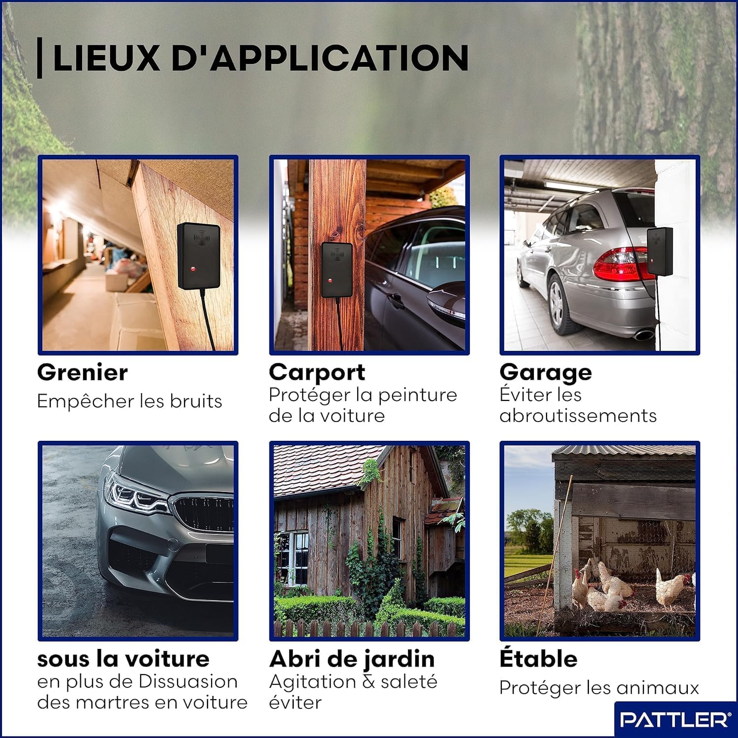 PATTLER Anti Martre avec Prise – Répulsif Anti Martre à Ultrasons pour Intérieur, Maison, Garage et Grenier Jusqu’à 60 m². 2 Unité